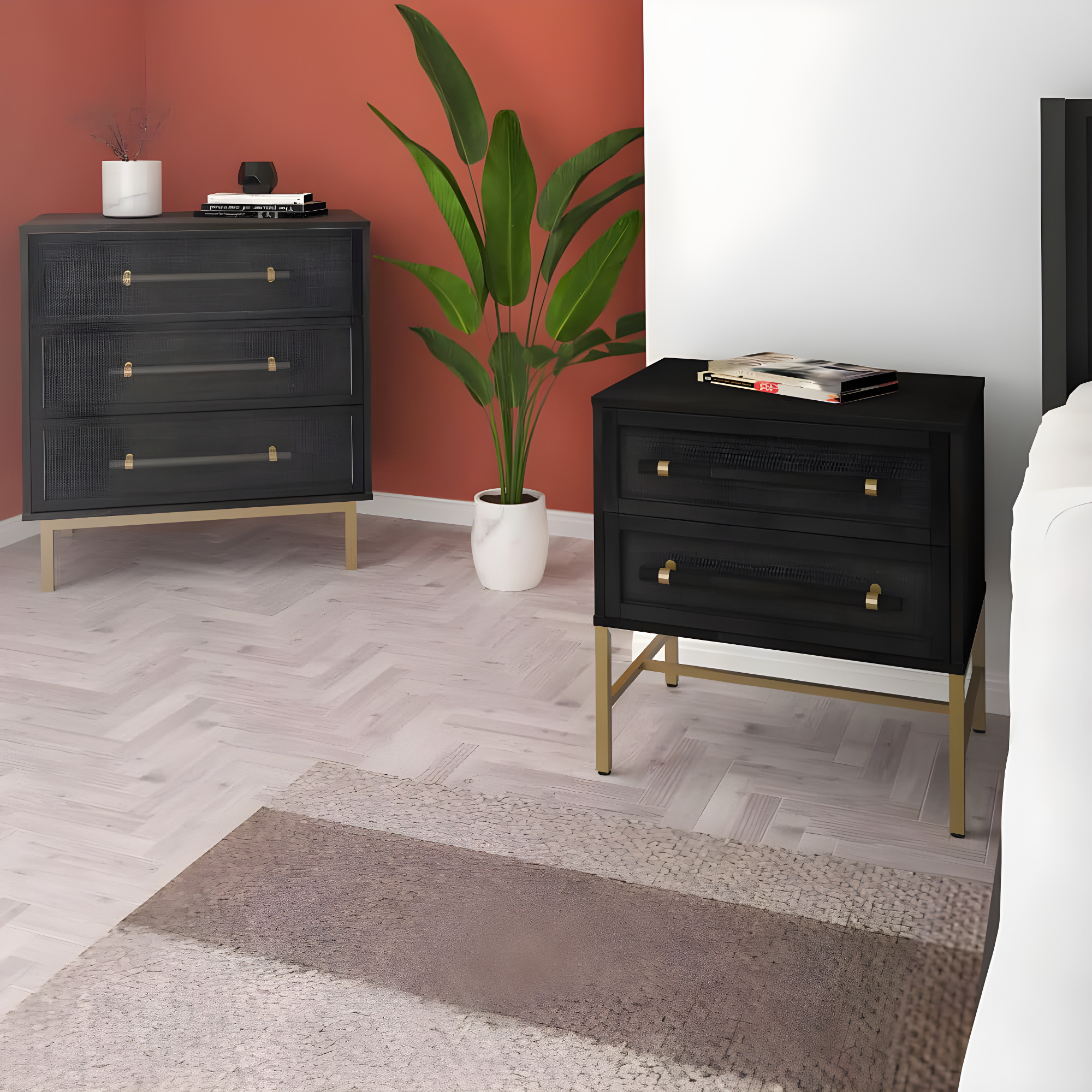 Hopper Studio Hopper Studio Sophia Solid Wood 2-Drawer Rattan Nightstand, Stylish Storage For Modern Homes
