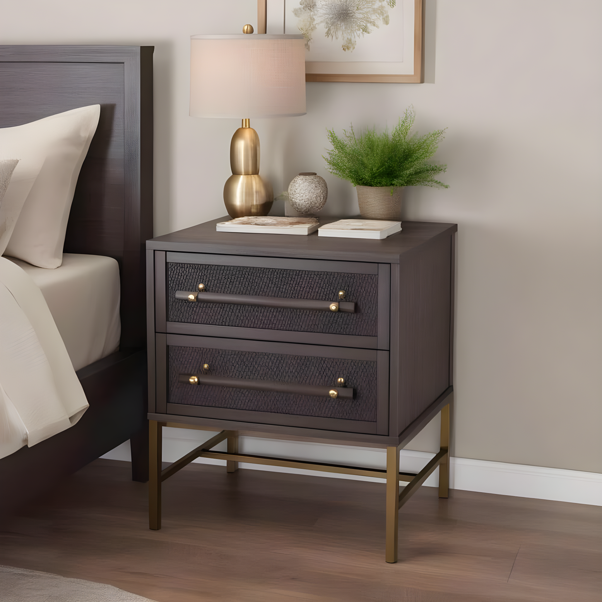 Hopper Studio Hopper Studio Sophia Solid Wood 2-Drawer Rattan Nightstand, Stylish Storage For Modern Homes