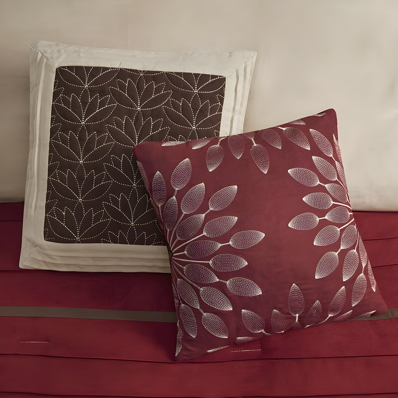 7pc California King Dakota Microsuede Comforter Set Red: Madison Park, Hypoallergenic, Embroidered, Machine Washable