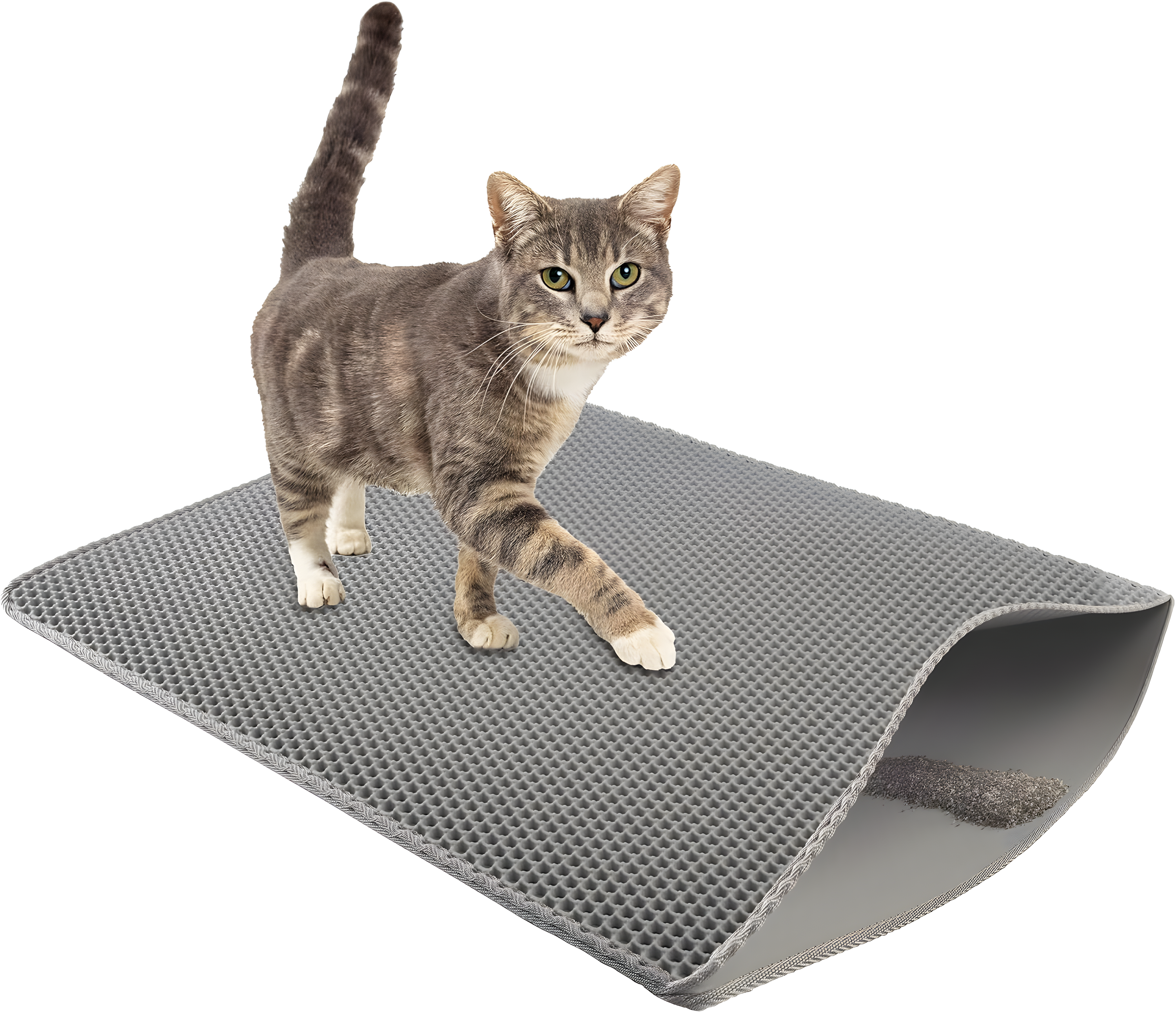 Cat Litter Mat - 30x24 Waterproof Litter Box Mat with Dual-Layer Honeycomb Design for Trapping Litter - Slip-Resistant Cat Mat