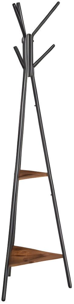 Coat Rack Freestanding Coat Hanger Stand Hall Tree with 2 Shelves for Clothes Hat Bag Rustic Brown and Black