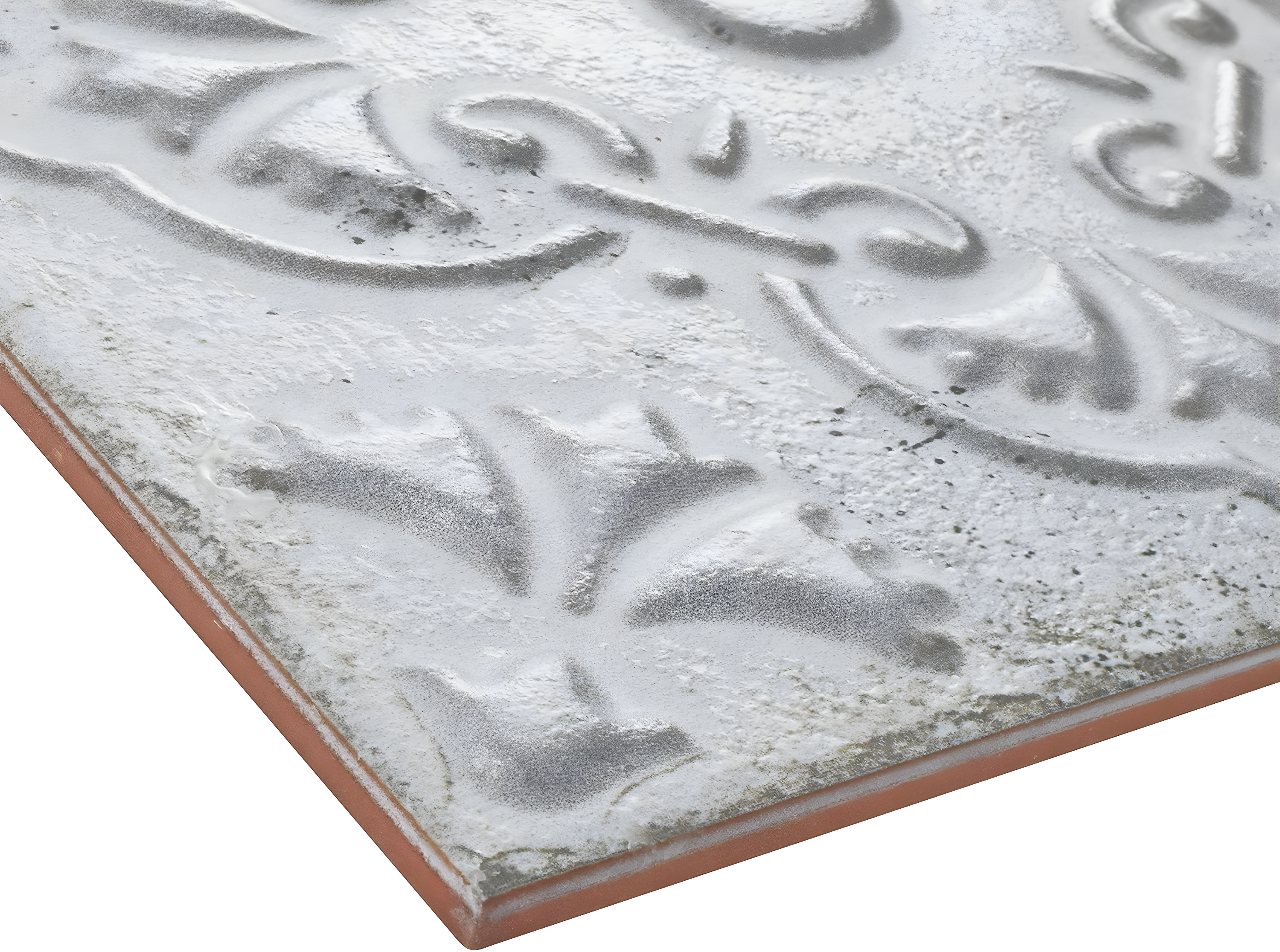 Aevum Ornato White Ceramic Wall Tile with Distressed Patterns