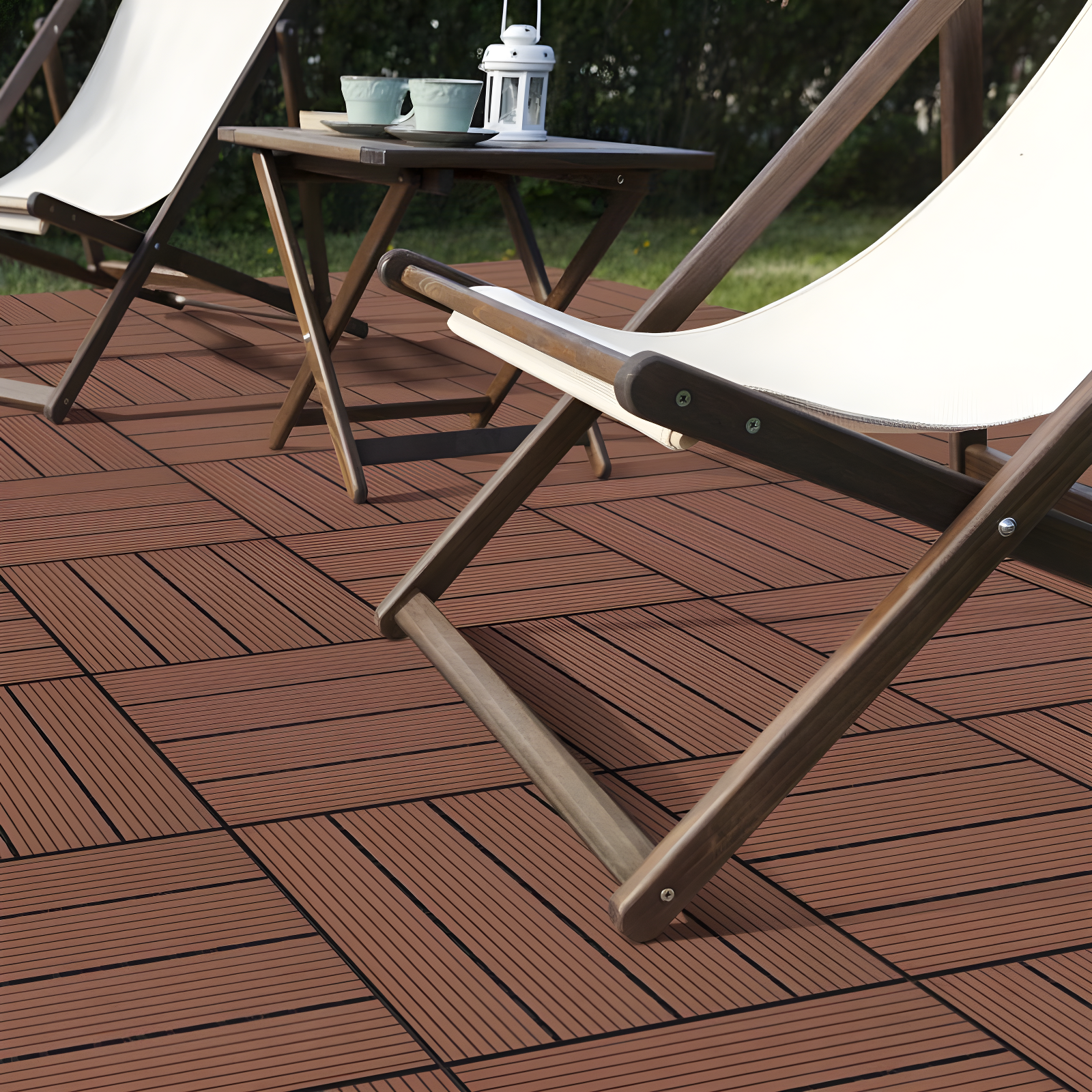 Deck Tiles - 6-Pack Wood Plastic Composite Interlocking Patio Tiles - 5.8SQFT Outdoor Flooring for Balcony, Porch, and Garage by Pure Garden