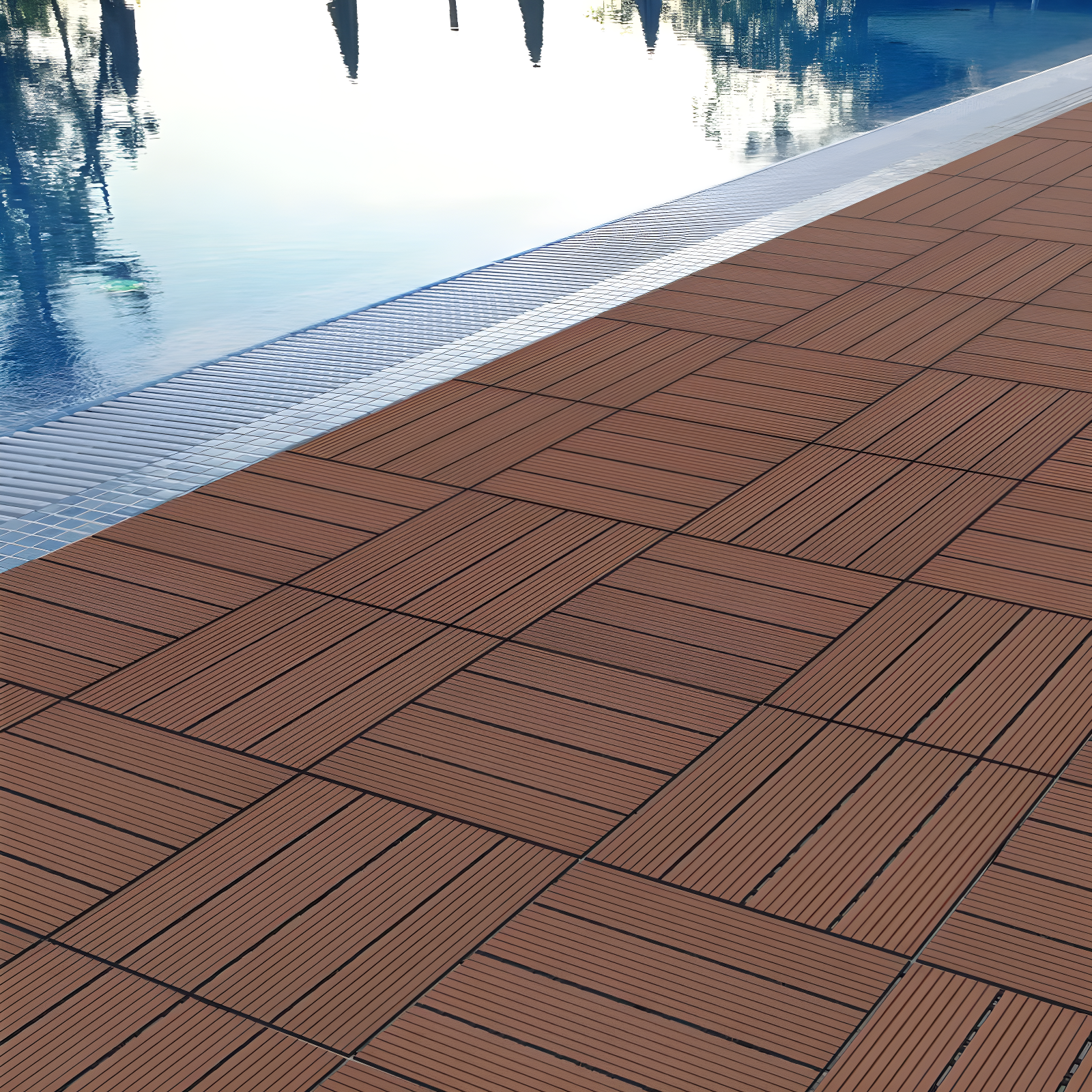 Deck Tiles - 6-Pack Wood Plastic Composite Interlocking Patio Tiles - 5.8SQFT Outdoor Flooring for Balcony, Porch, and Garage by Pure Garden
