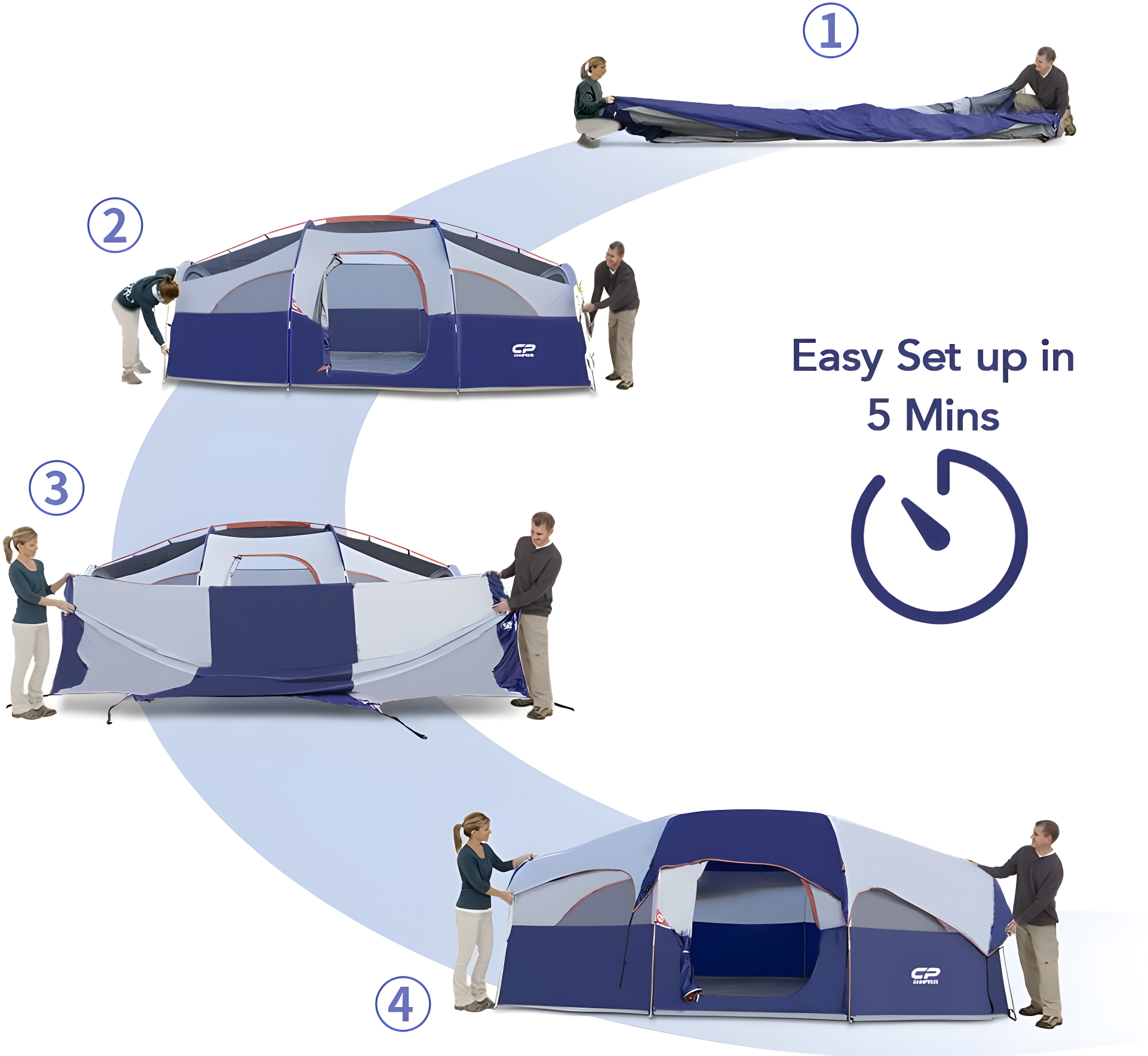 CAMPROS CP Tent 8 Person Camping Tents, Weather Resistant Family Tent, 5 Large Mesh Windows, Double Layer, Divided Curtain for Separated Room, Portable with Carry Bag
