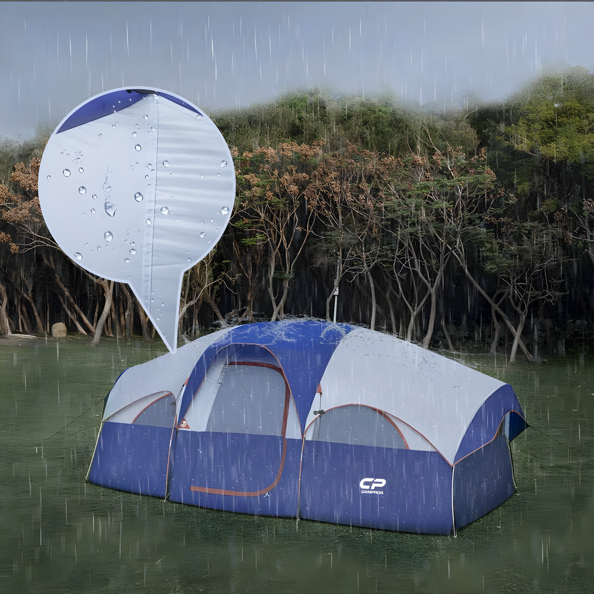 CAMPROS CP Tent 8 Person Camping Tents, Weather Resistant Family Tent, 5 Large Mesh Windows, Double Layer, Divided Curtain for Separated Room, Portable with Carry Bag