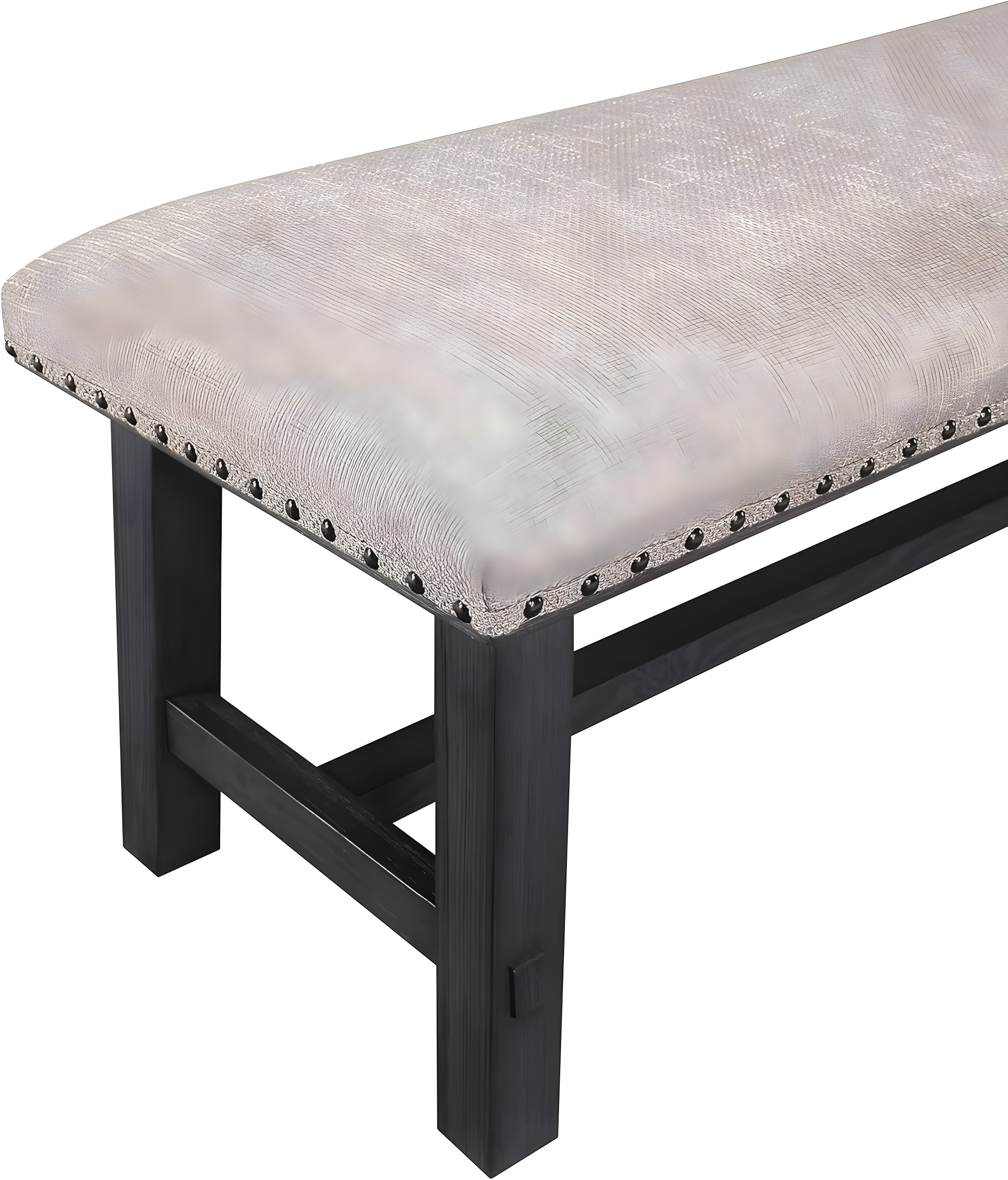Callen Bench with Antique Gray Frame and Bronze Nailhead Trim in Gray Fabric