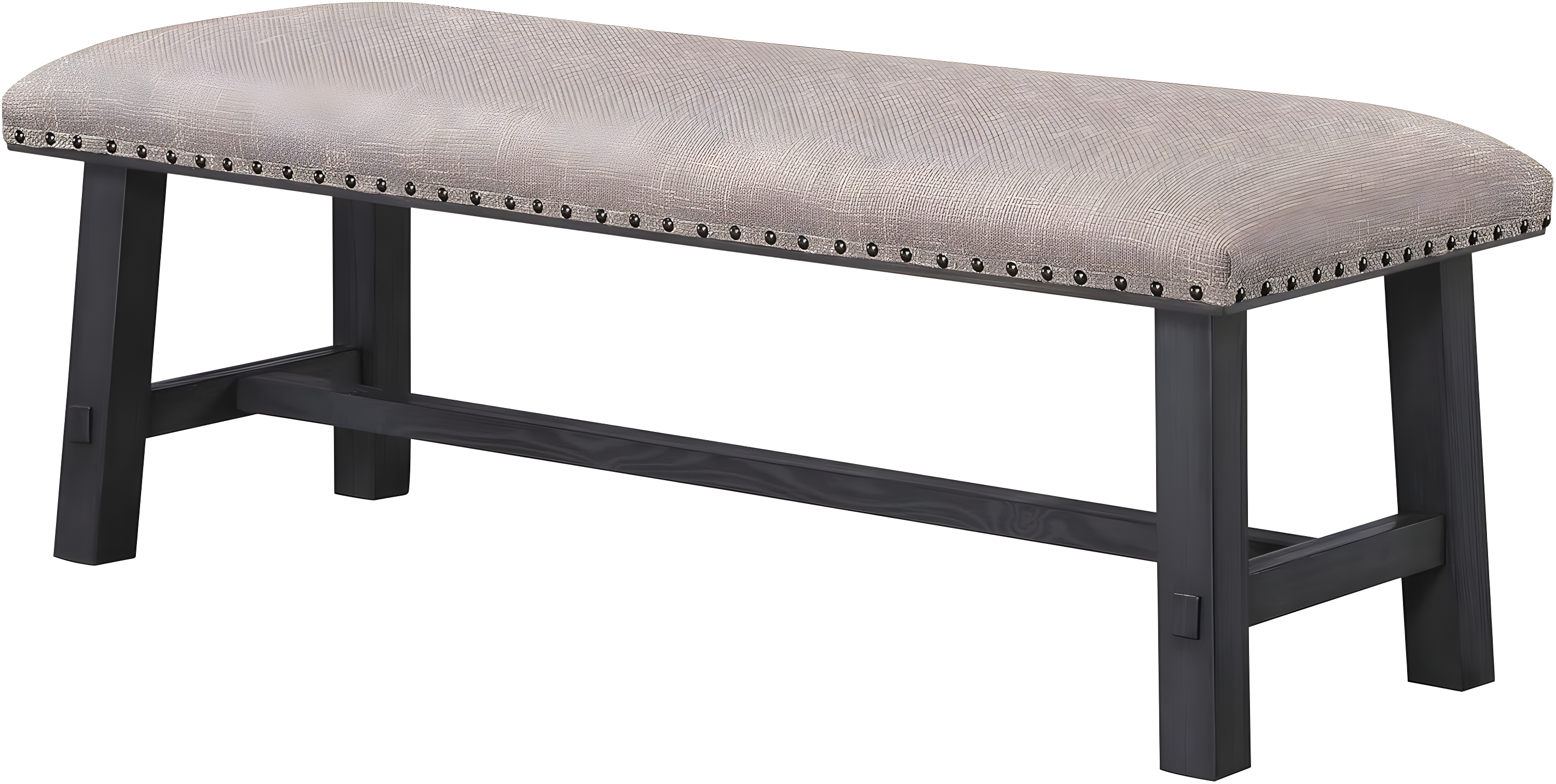 Callen Bench with Antique Gray Frame and Bronze Nailhead Trim in Gray Fabric