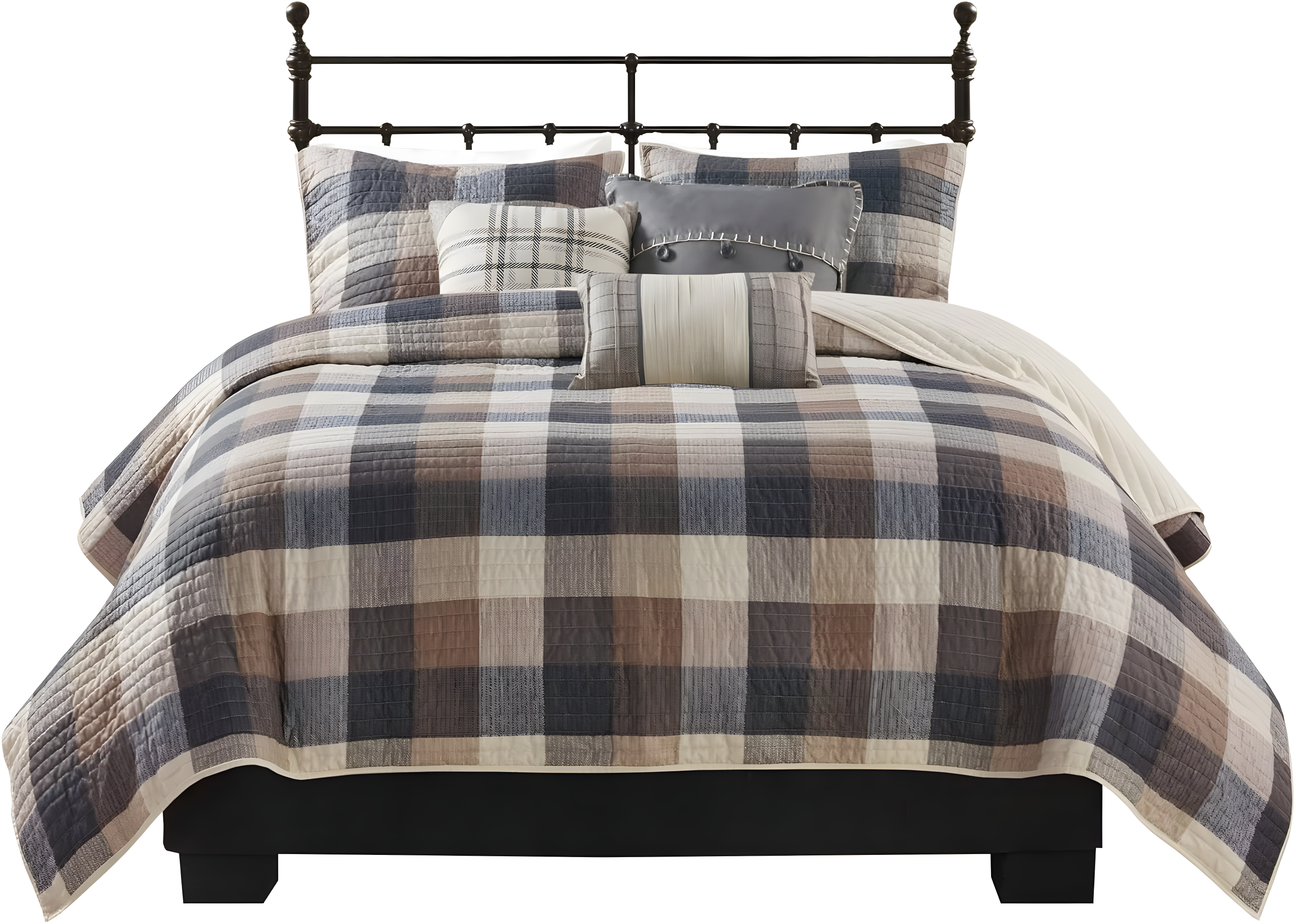 Madison Park Ridge 6 Piece Printed Herringbone Quilt Set with Throw Pillows