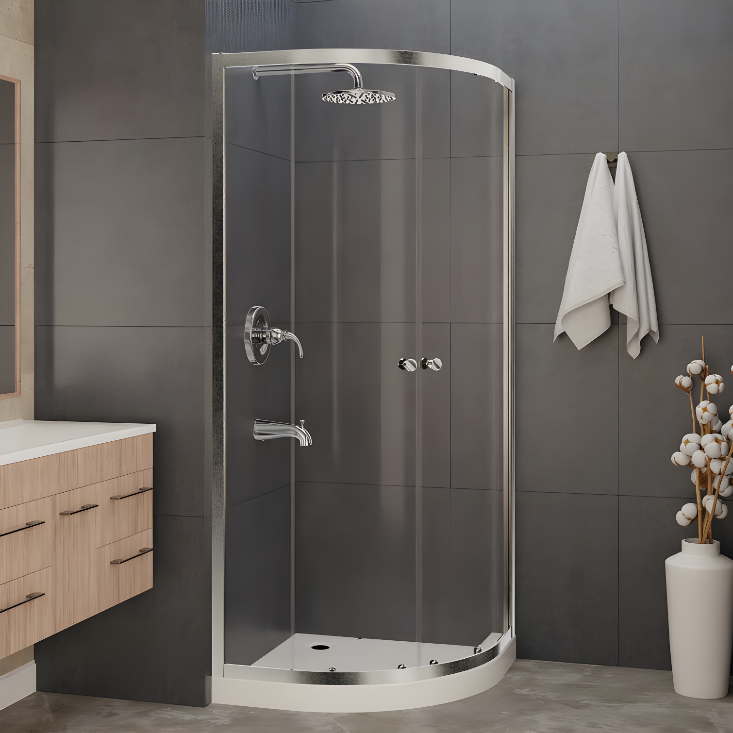 Mare Series 35.2'' W 76'' H Framed Round Reversible Shower Enclosure