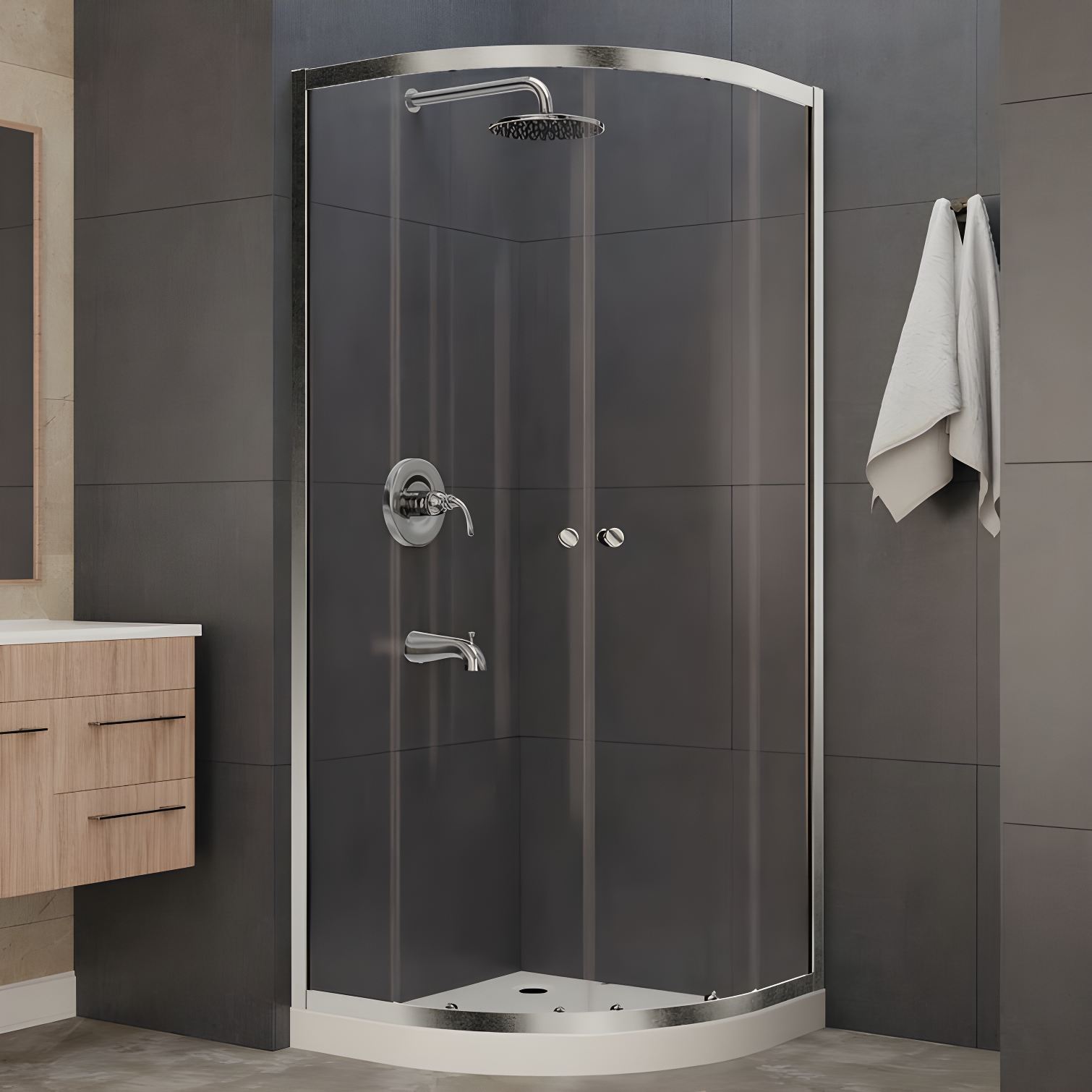 Mare Series 35.2'' W 76'' H Framed Round Reversible Shower Enclosure