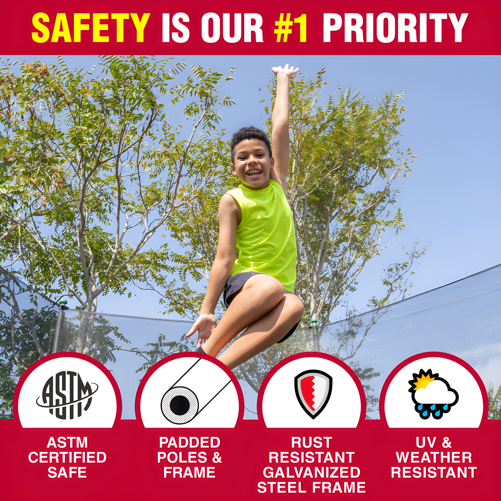 TruJump Sportspower TruJump 14' Round Trampoline with Safety Enclosure & with Lifetime Warranty on Jump Mat