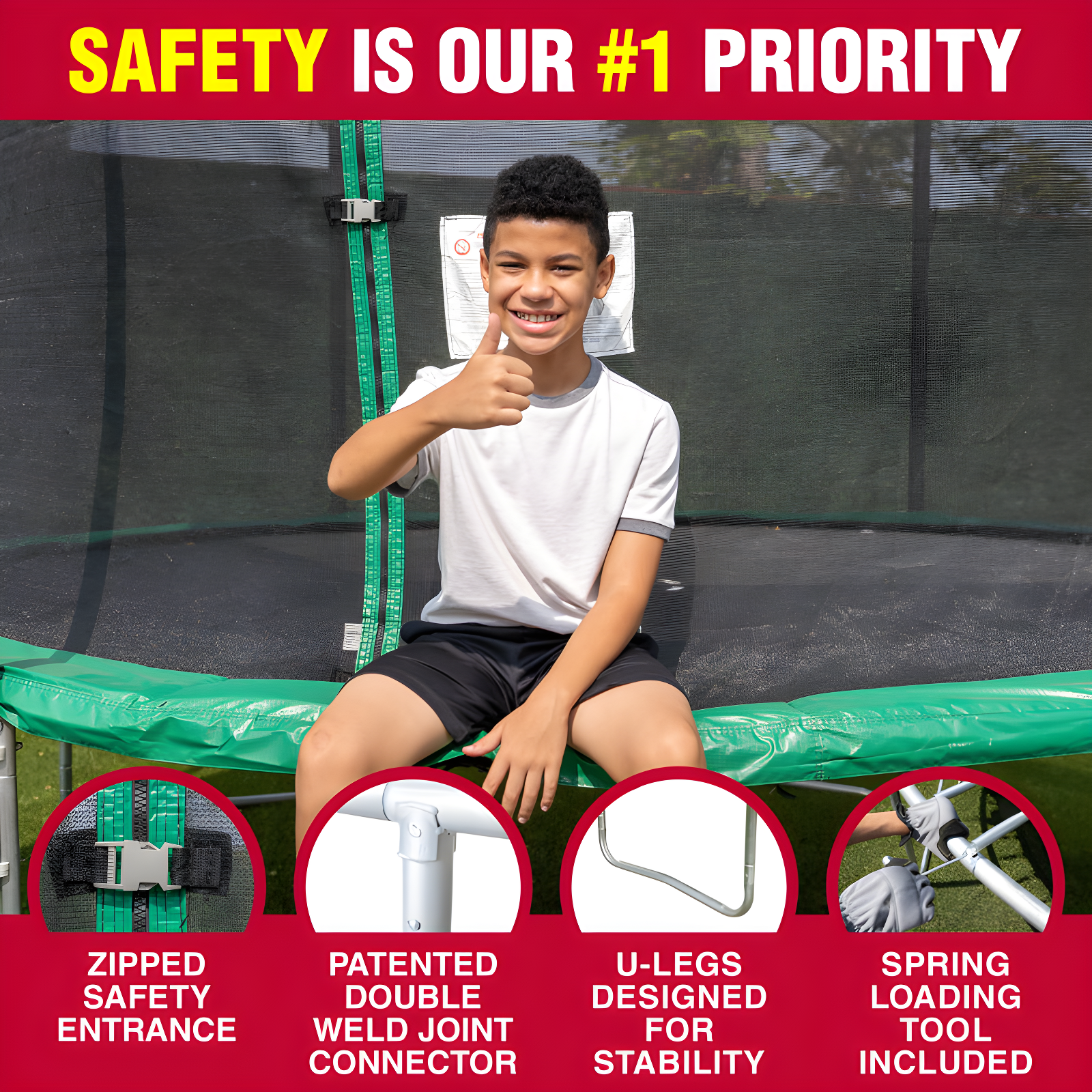 TruJump Sportspower TruJump 14' Round Trampoline with Safety Enclosure & with Lifetime Warranty on Jump Mat