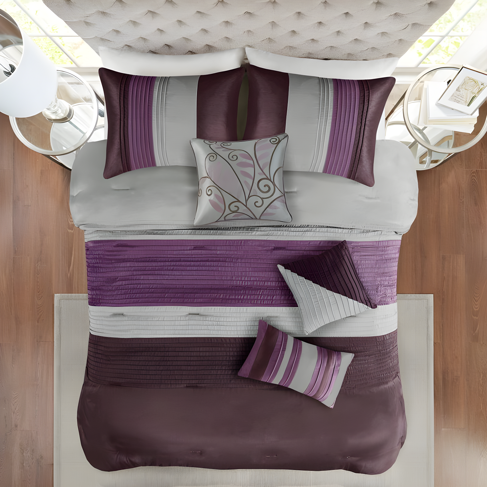 Madison Park Amherst 7 Piece Striped and Pleated Comforter Set
