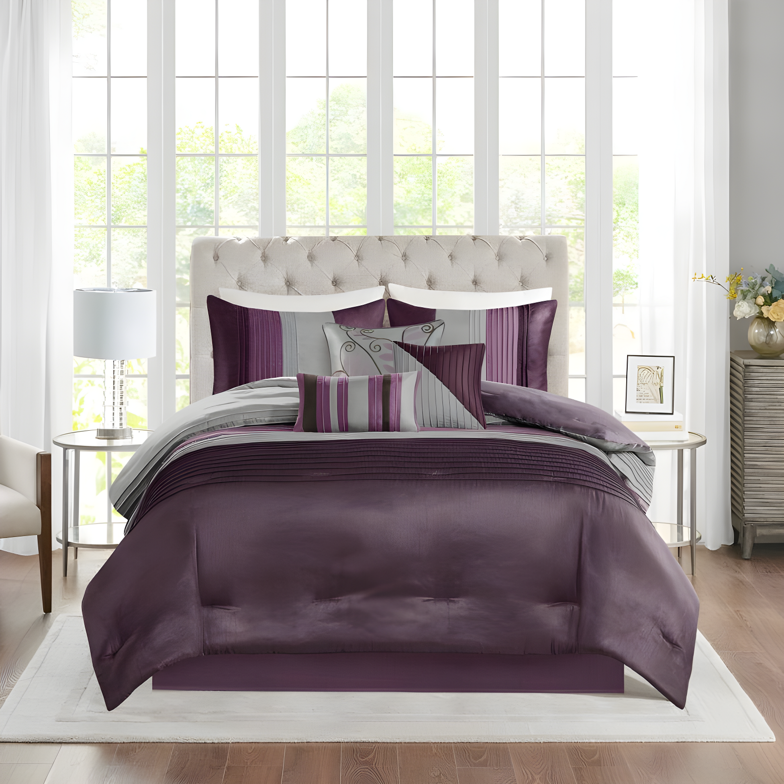 Madison Park Amherst 7 Piece Striped and Pleated Comforter Set