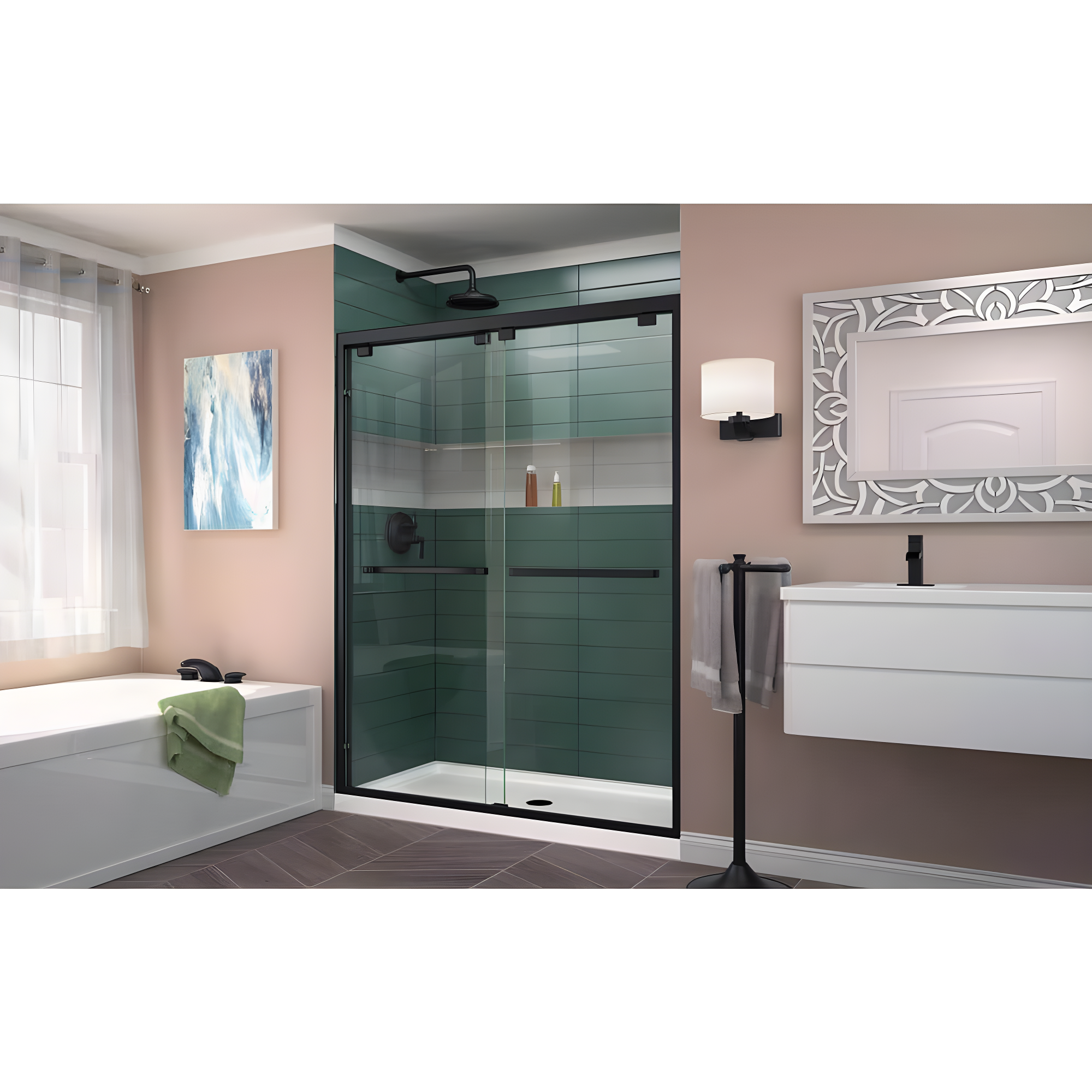 DreamLine Encore 44-48 in. W x 76 in. H Semi-Frameless Bypass Shower Door in Satin Black