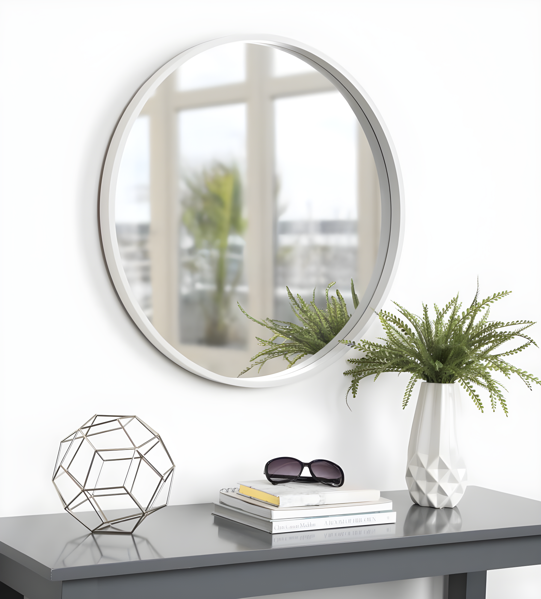 Kate and Laurel All Things Decor 26" x 26" Travis Round Wood Accent Wall Mirror White: Modern MDF Framed, No Assembly Required