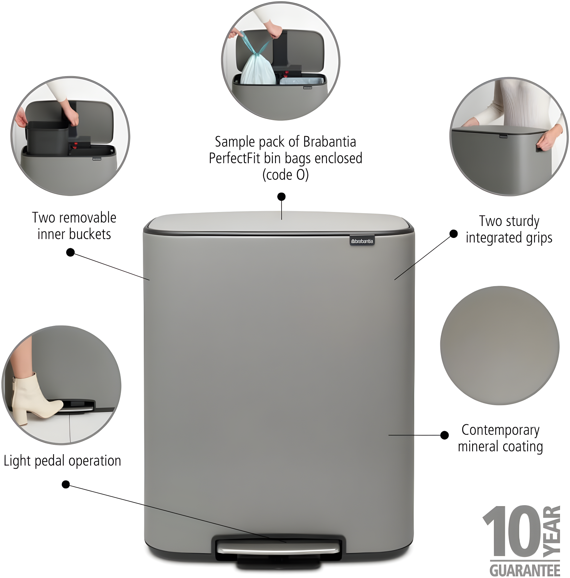Brabantia Bo Step On Trash Can, 16 Gallon