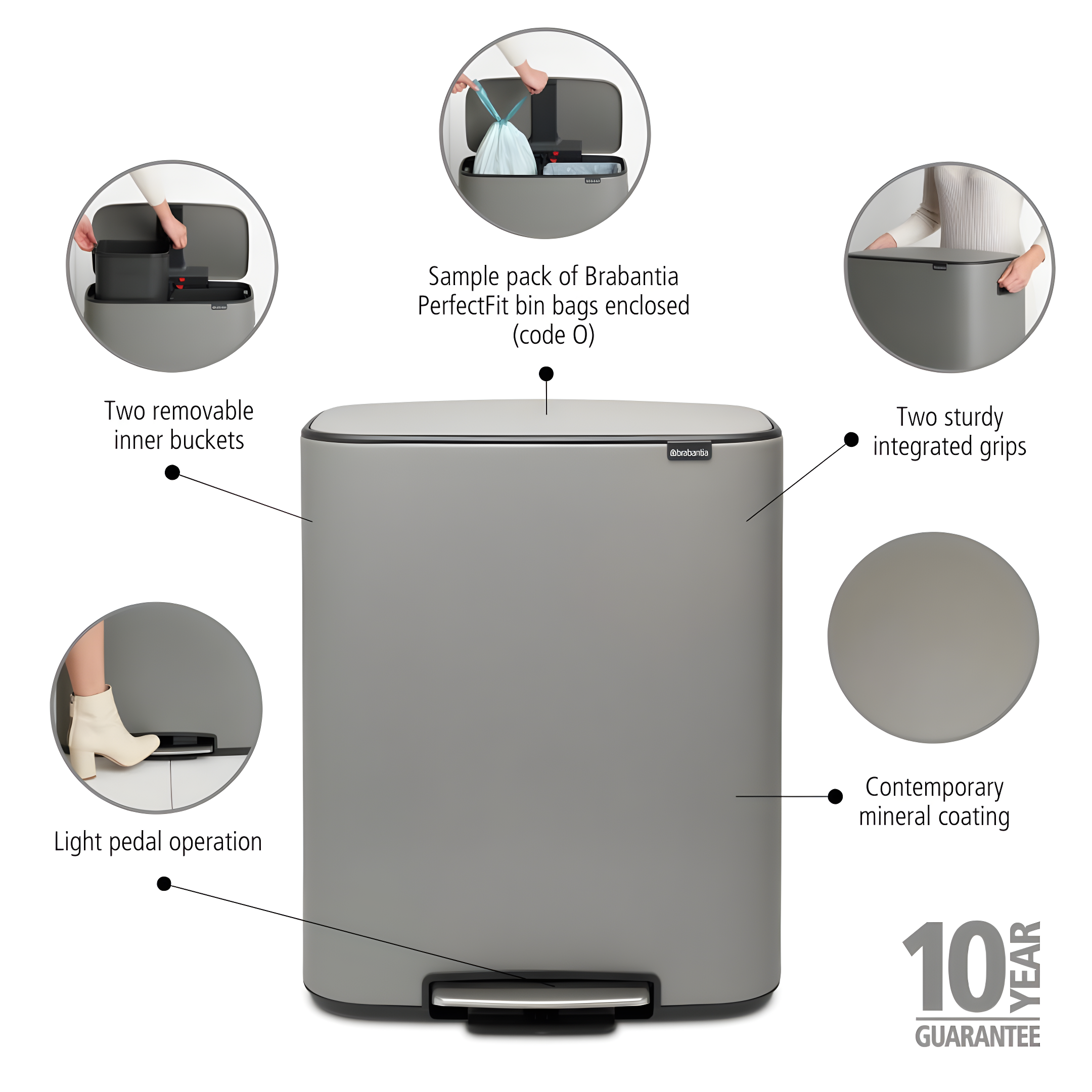 Brabantia Bo Step On Trash Can, 16 Gallon