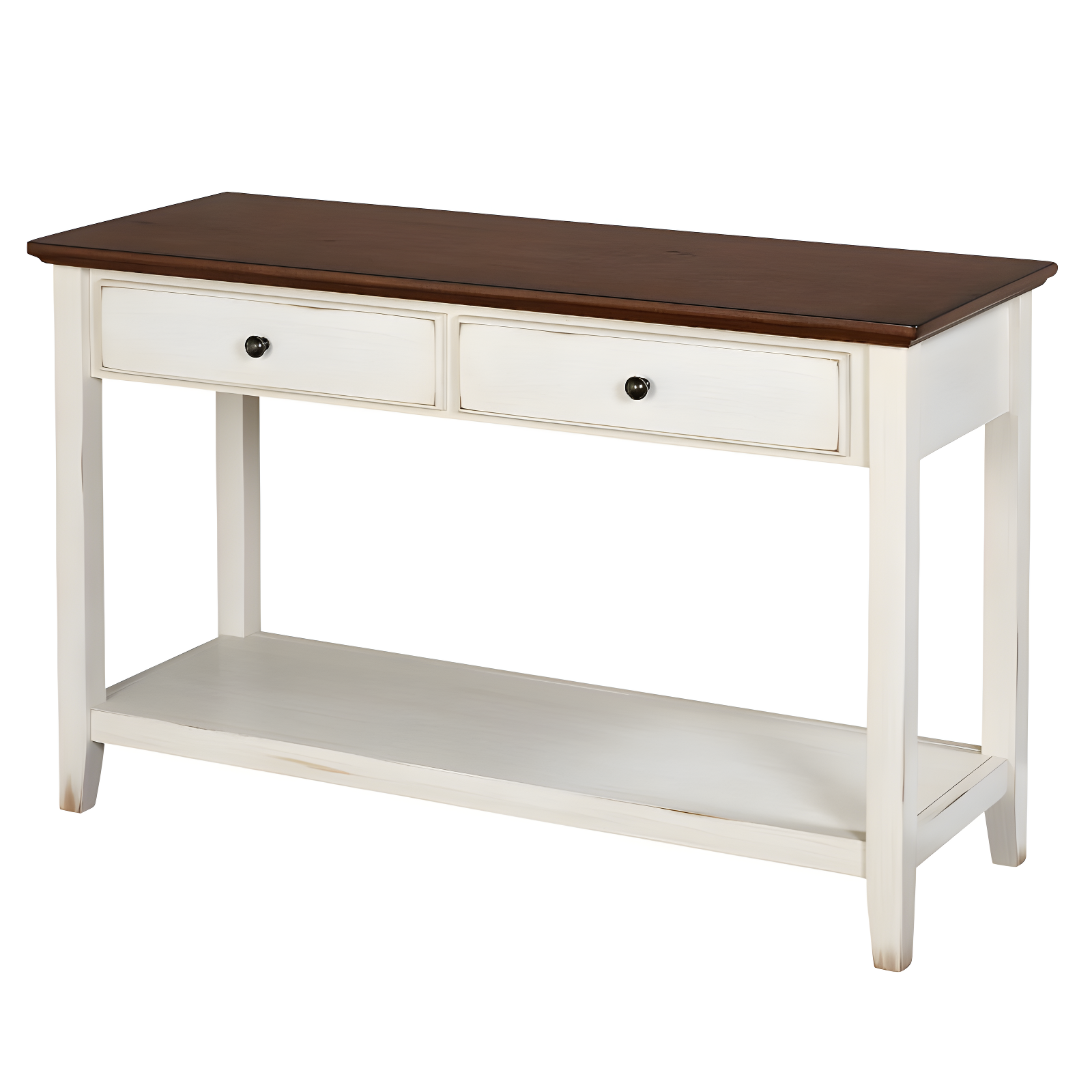 Charleston Sofa Table Off White/Chestnut - Buylateral: 2 Drawers, Lower Shelf, Mid-Century Modern