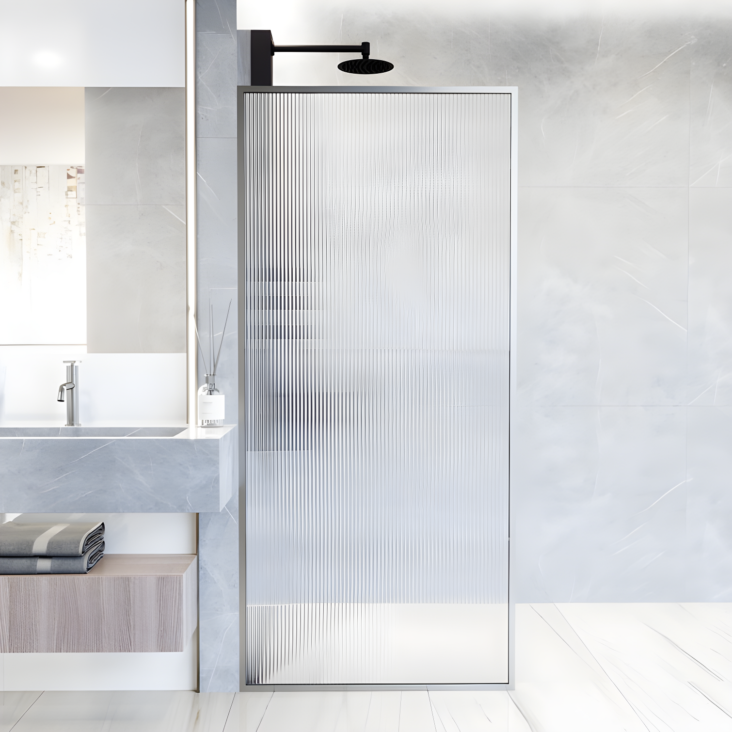 Meridian 34" W x 74" H Fixed Framed Shower Screen with 3/8" Glass