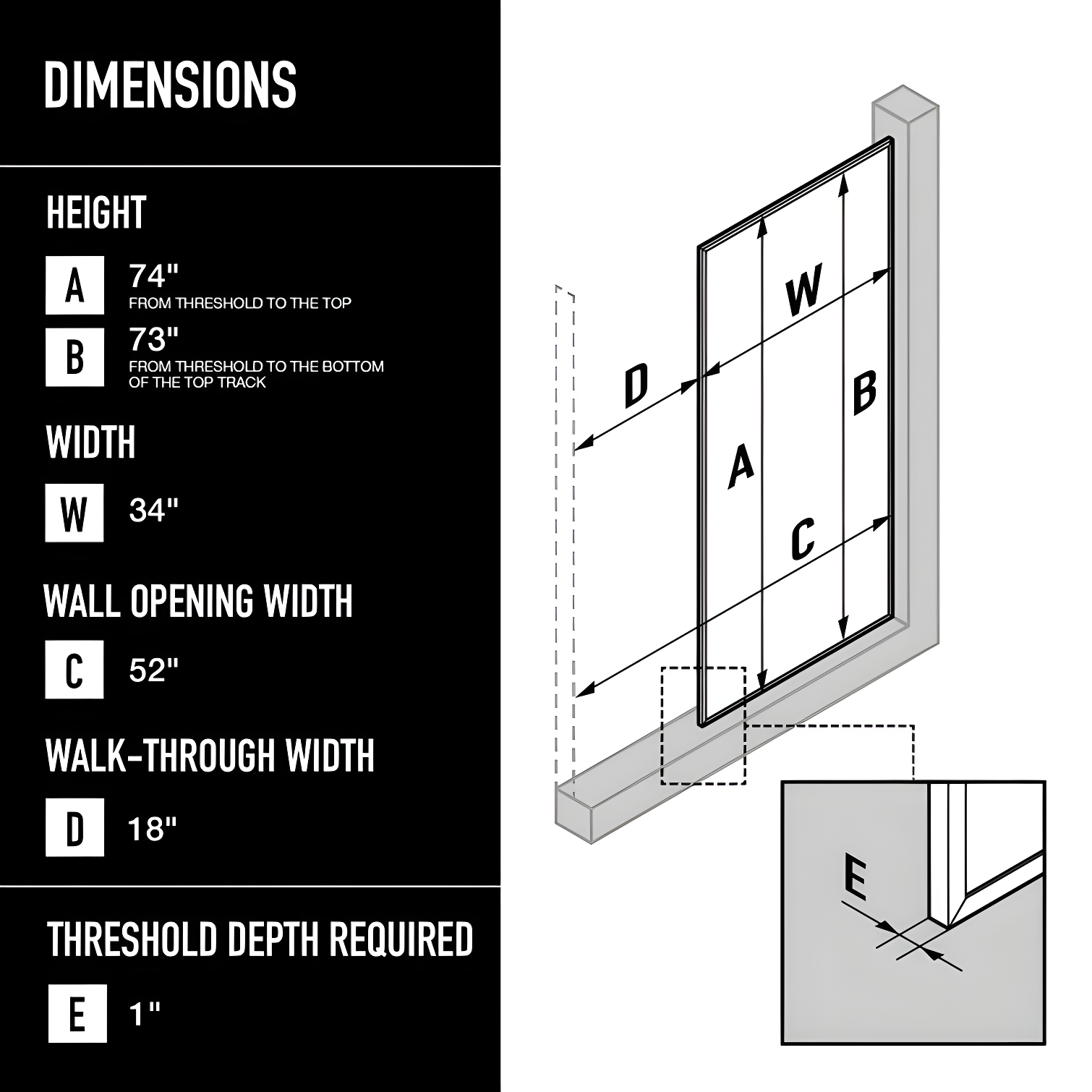 Meridian 34" W x 74" H Fixed Framed Shower Screen with 3/8" Glass