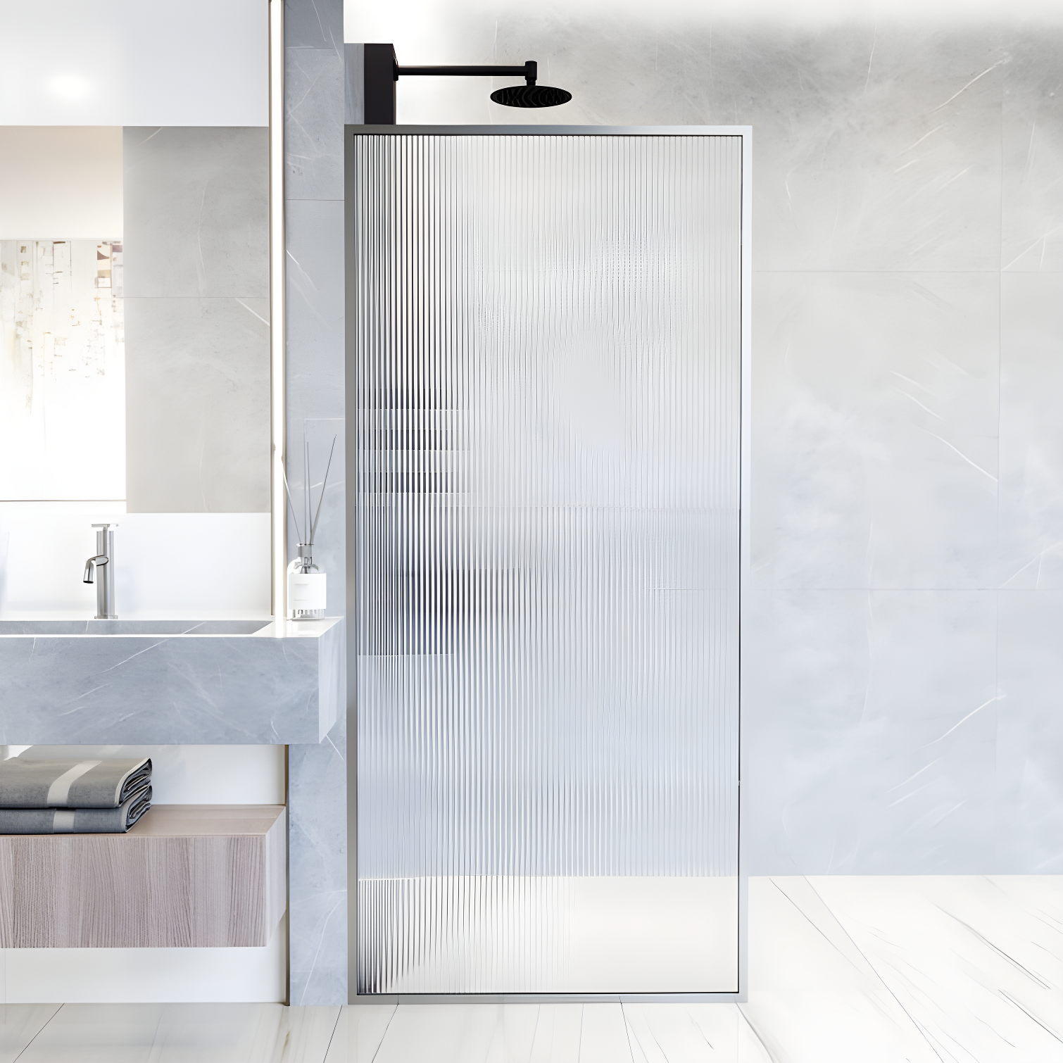 Meridian 34" W x 74" H Fixed Framed Shower Screen with 3/8" Glass