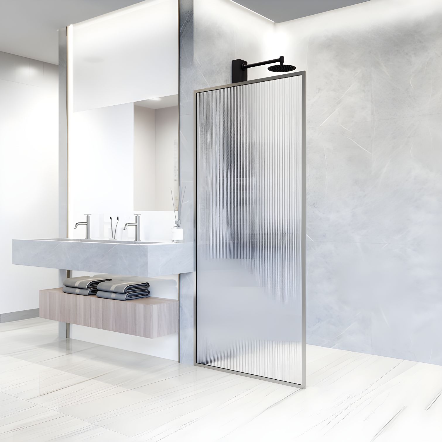 Meridian 34" W x 74" H Fixed Framed Shower Screen with 3/8" Glass
