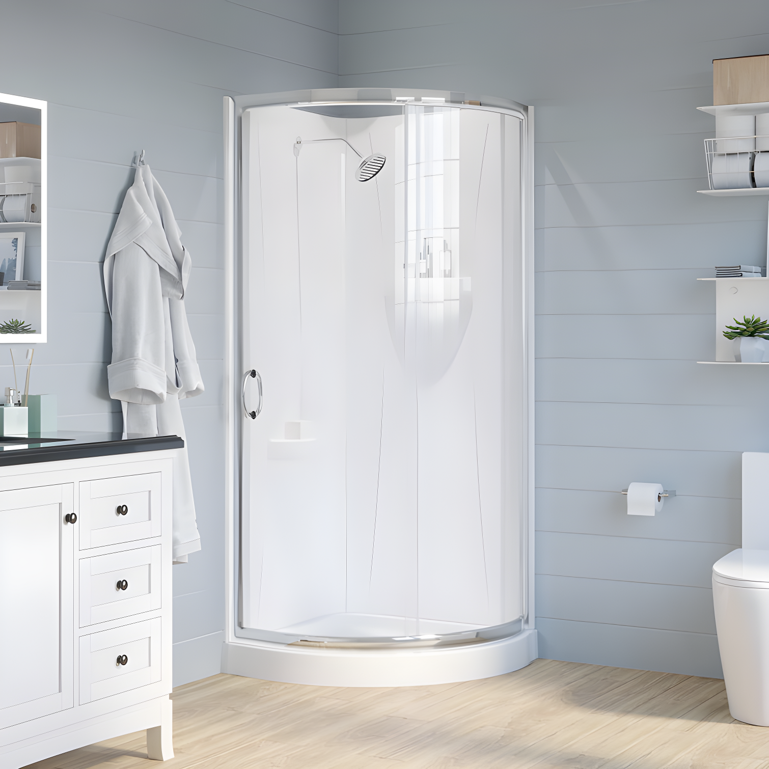 OVE Decors Breeze 33 in. Framed Round Shower Kit w/ Clear Glass, Base, Wall