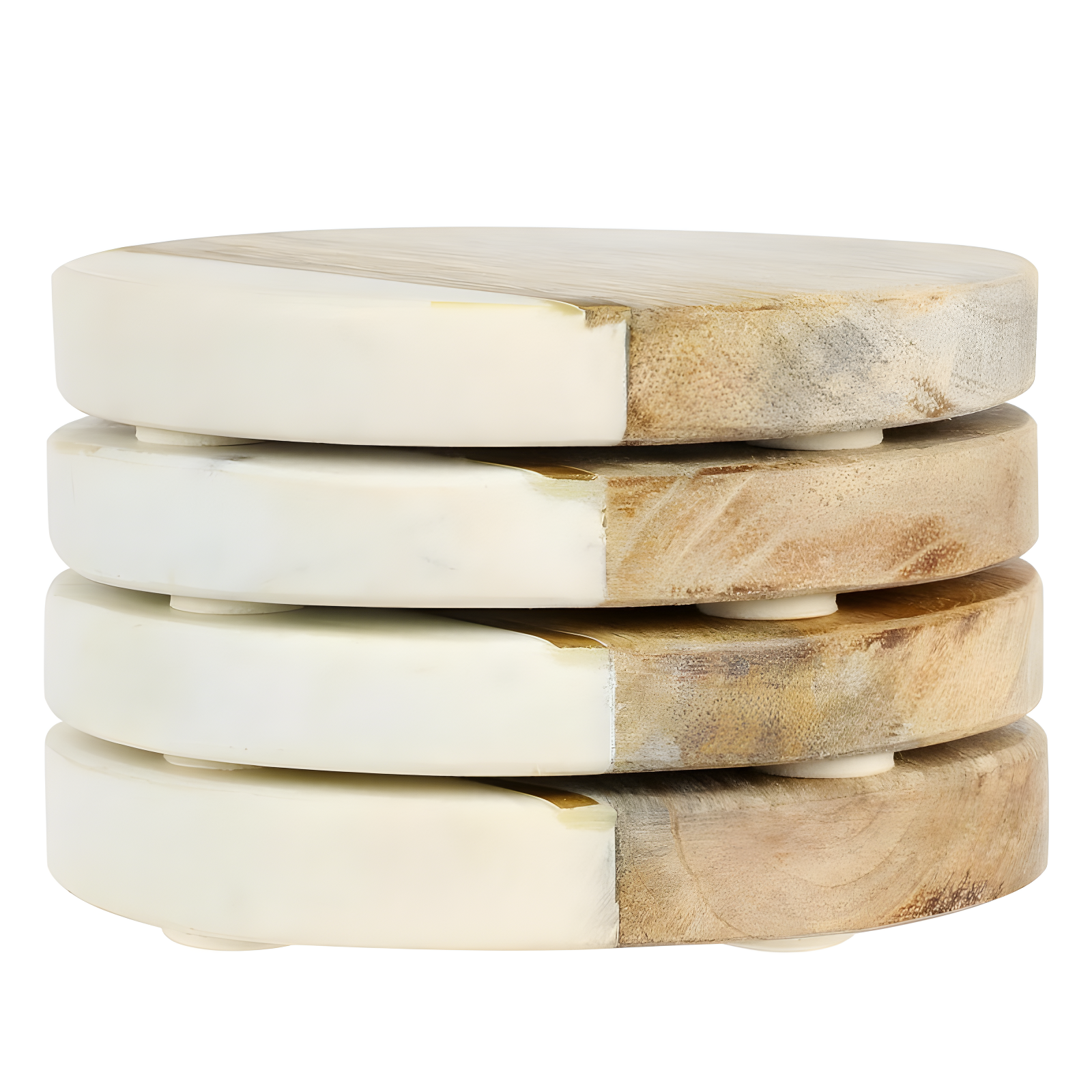 Laurie Gates Laurie Gates White Marble And Mango Wood Round 4 Piece Coaster Set (Set of 4)