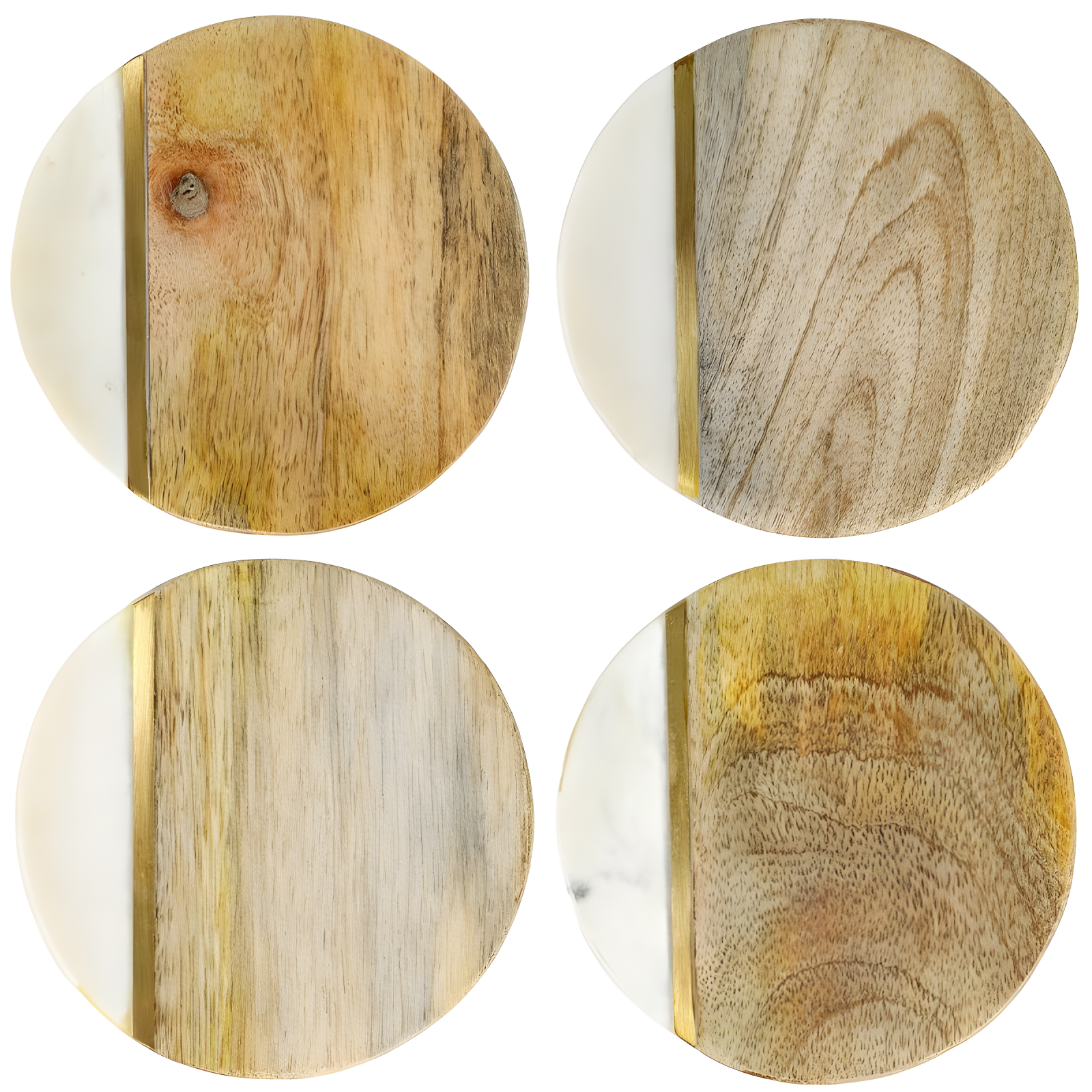 Laurie Gates Laurie Gates White Marble And Mango Wood Round 4 Piece Coaster Set (Set of 4)