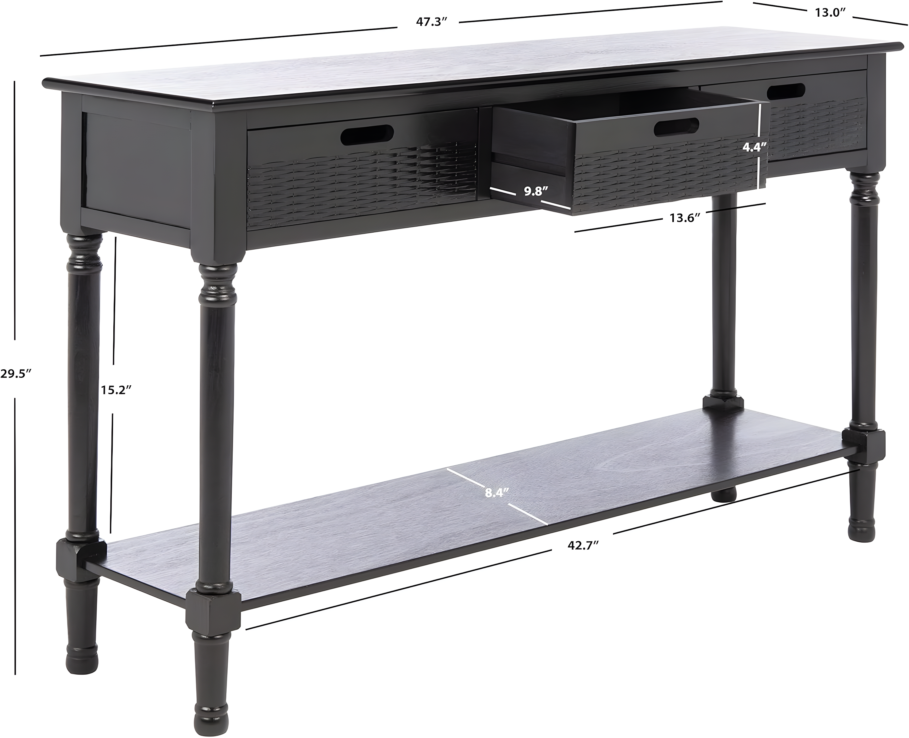 Landers 3 Drawer Console Table - CNS5711B - Black - Safavieh
