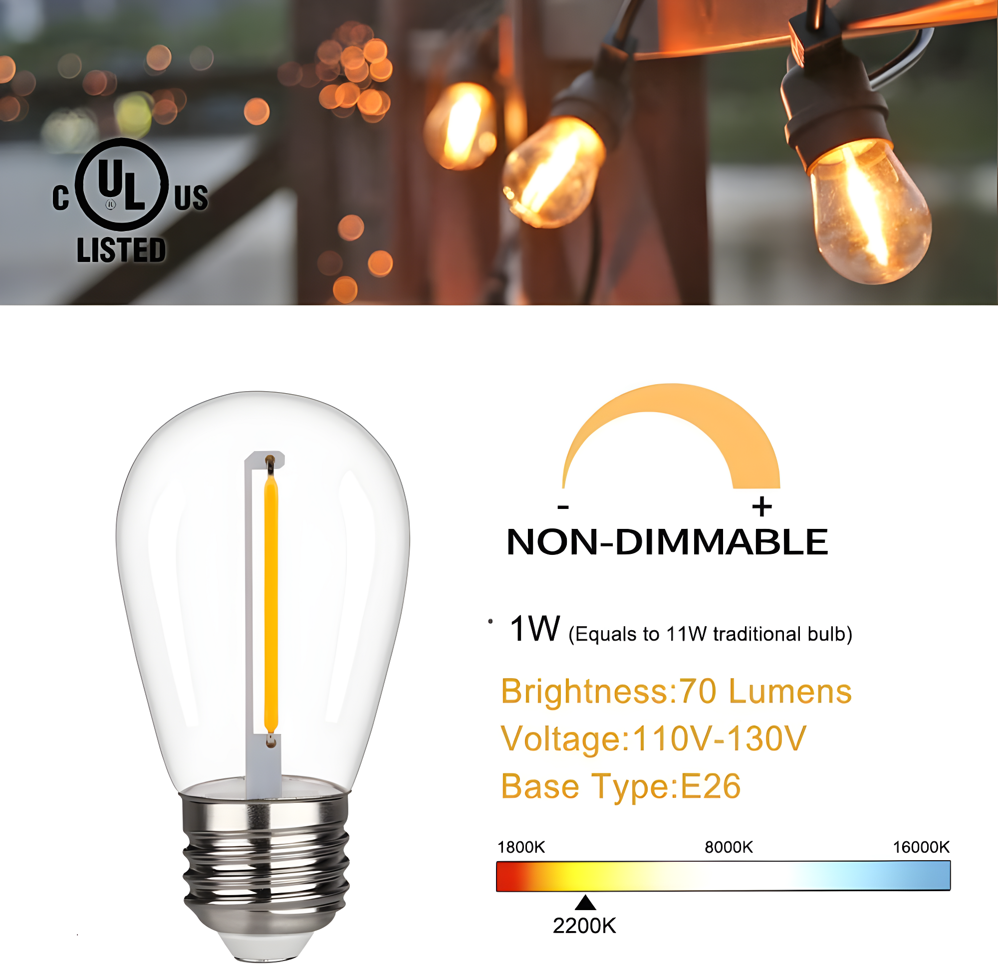 Svater Replacement Bulbs for Outdoor String Lights, 15 Pack S14 LED Bulbs for Patio, E26 Base 1W Bulb Equal to 11W Incandescent, Dimmable,Shatterproof 2700K Warm White