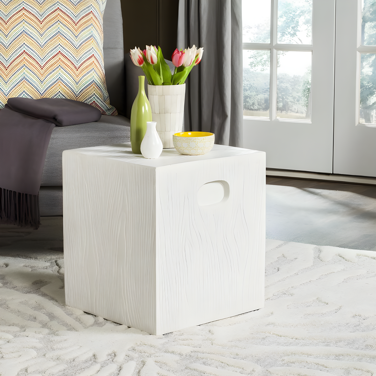Cube Accent Stool - Indoor/Outdoor - VNN1003 - White - Safavieh