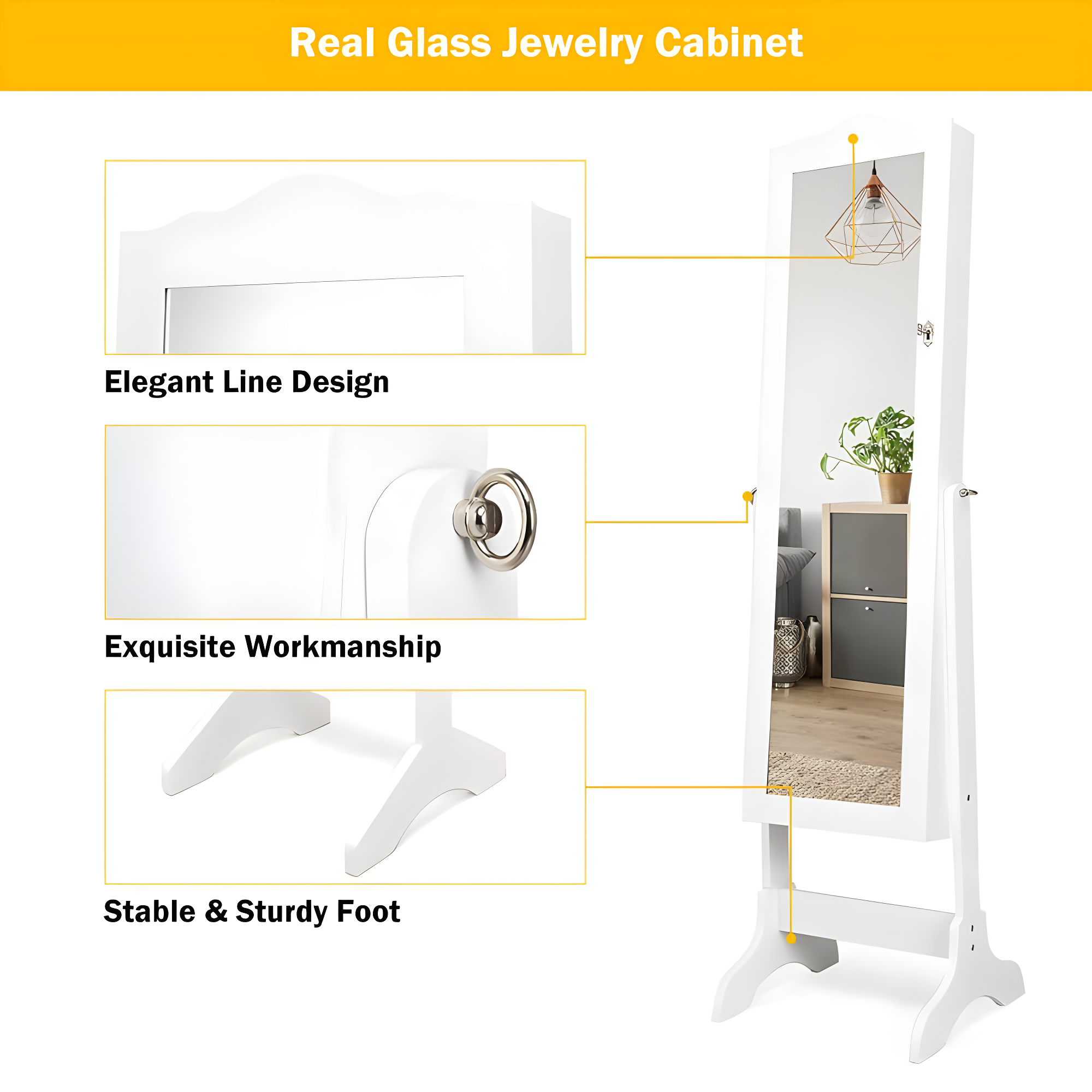 Costway Mirrored Jewelry Cabinet Organizer Storage Box White