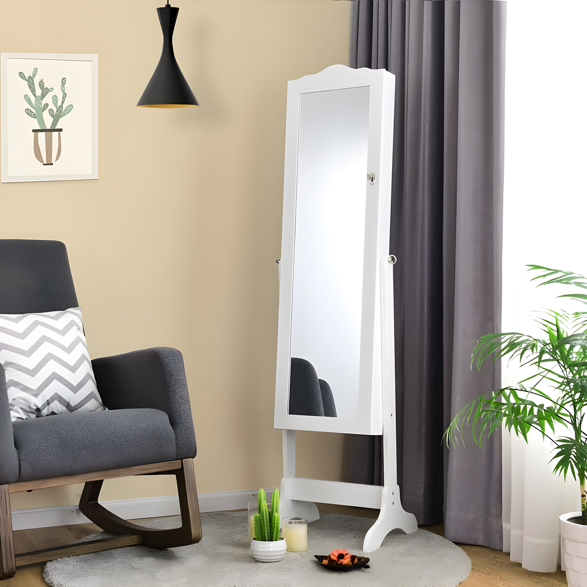 Costway Mirrored Jewelry Cabinet Organizer Storage Box White