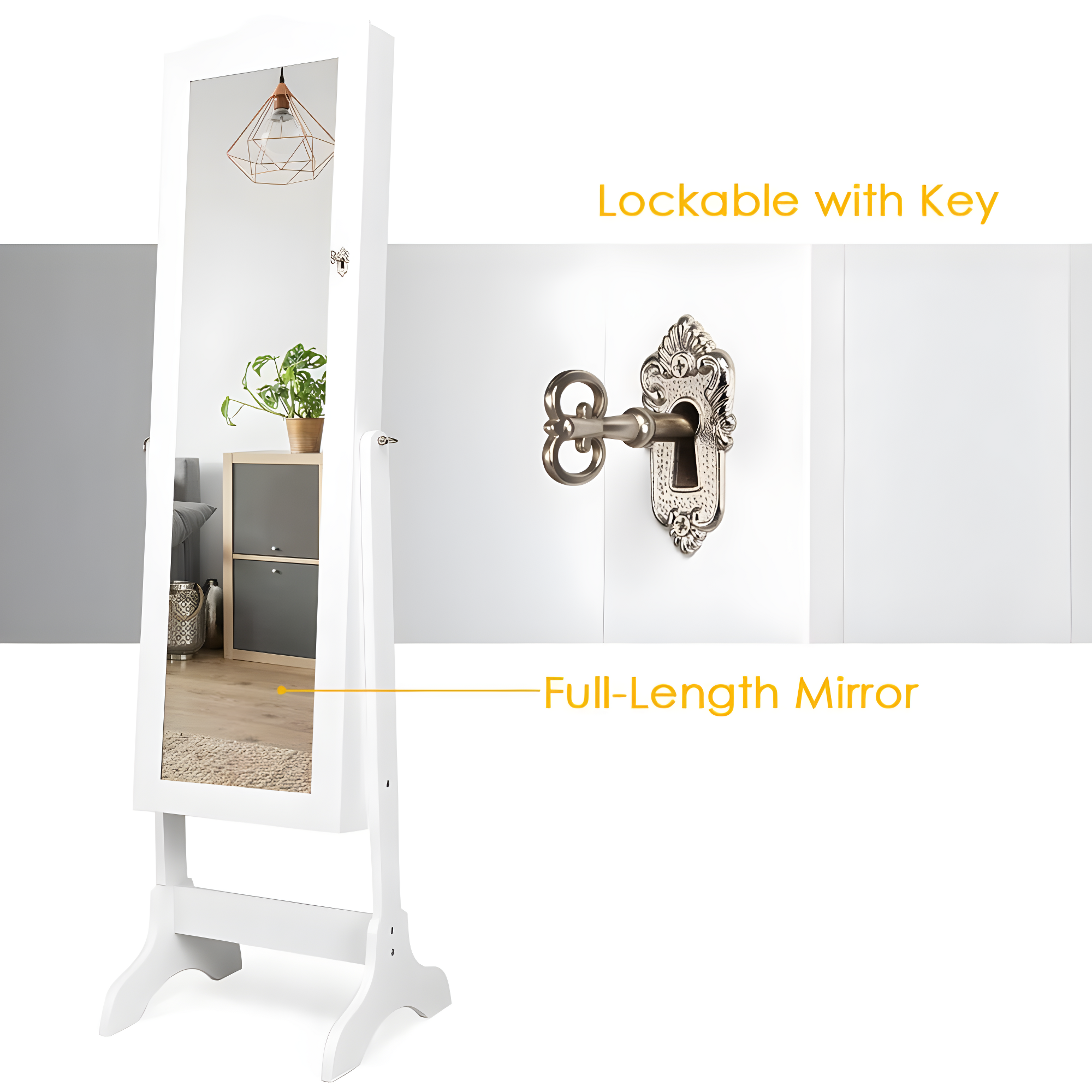 Costway Mirrored Jewelry Cabinet Organizer Storage Box White