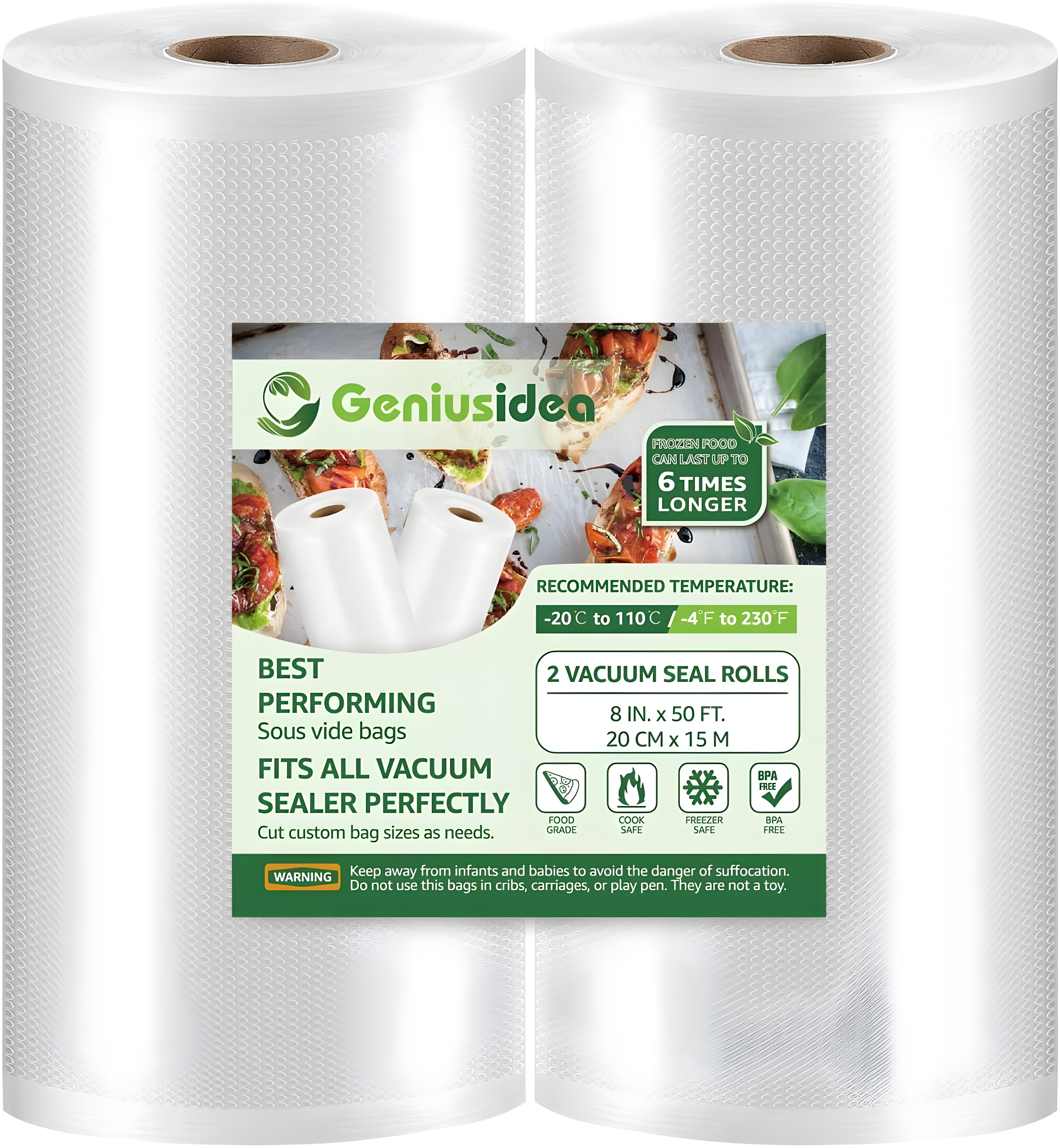 BoxLegend Vacuum Sealer Bags, 8''x50' Food Vacuum Heat-Seal Rolls Vacuum Sealed Bags, Clear