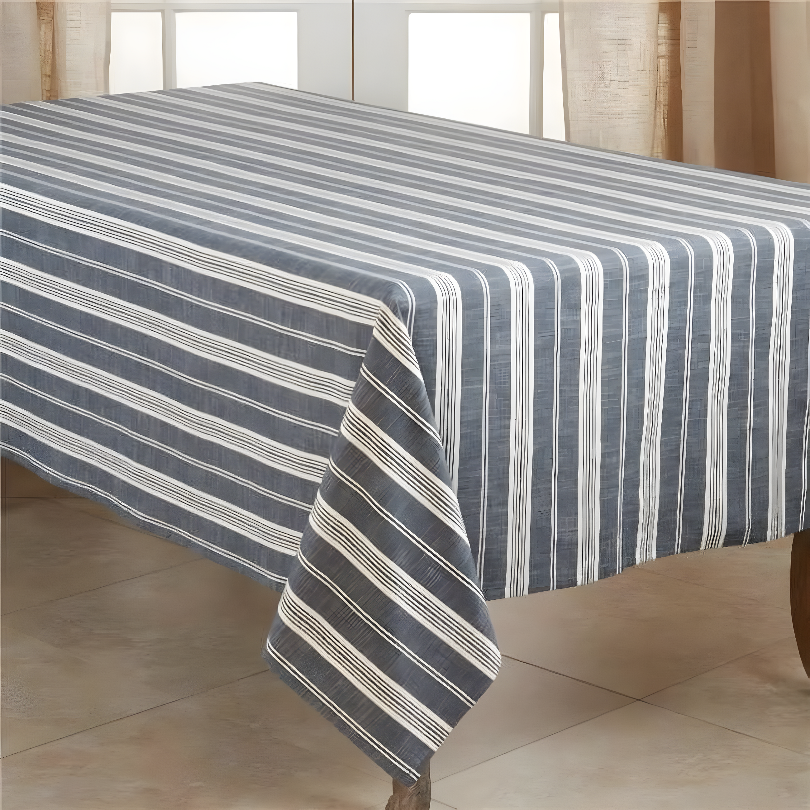 Saro Lifestyle Striped Design Tablecloth, 65"x120", Blue