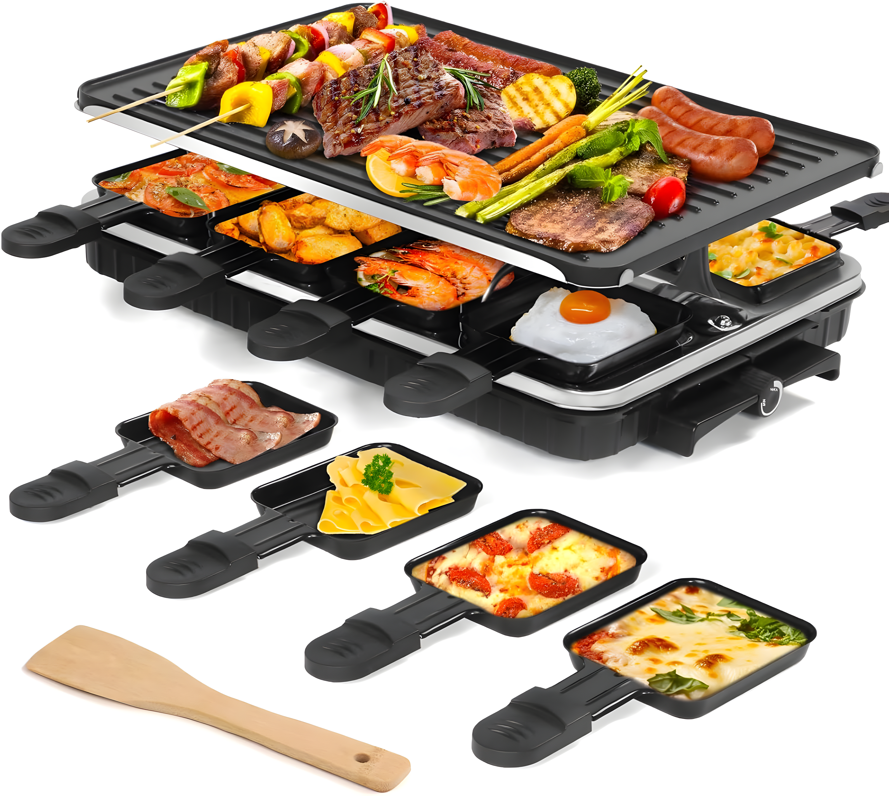 Table Grill, Indoor Grill Korean BBQ Grill Electric Griddle, 2 In 1 Electric Griddle Nonstick With 8  Cheese Pans Adjustable Temperature Control 1300W Ideal For Family And Party Fun
