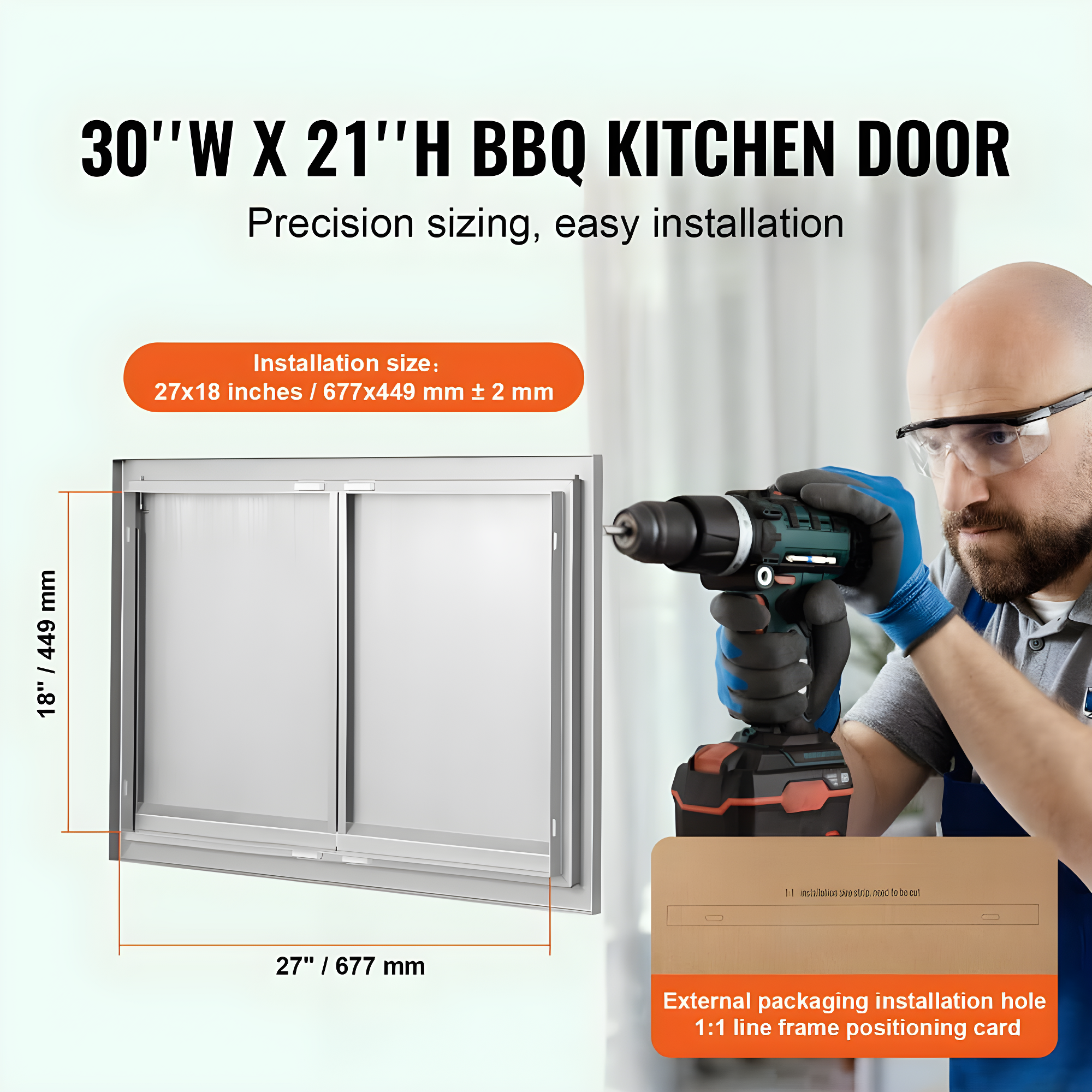 Stainless Steel Double BBQ Access Door with Hooks
