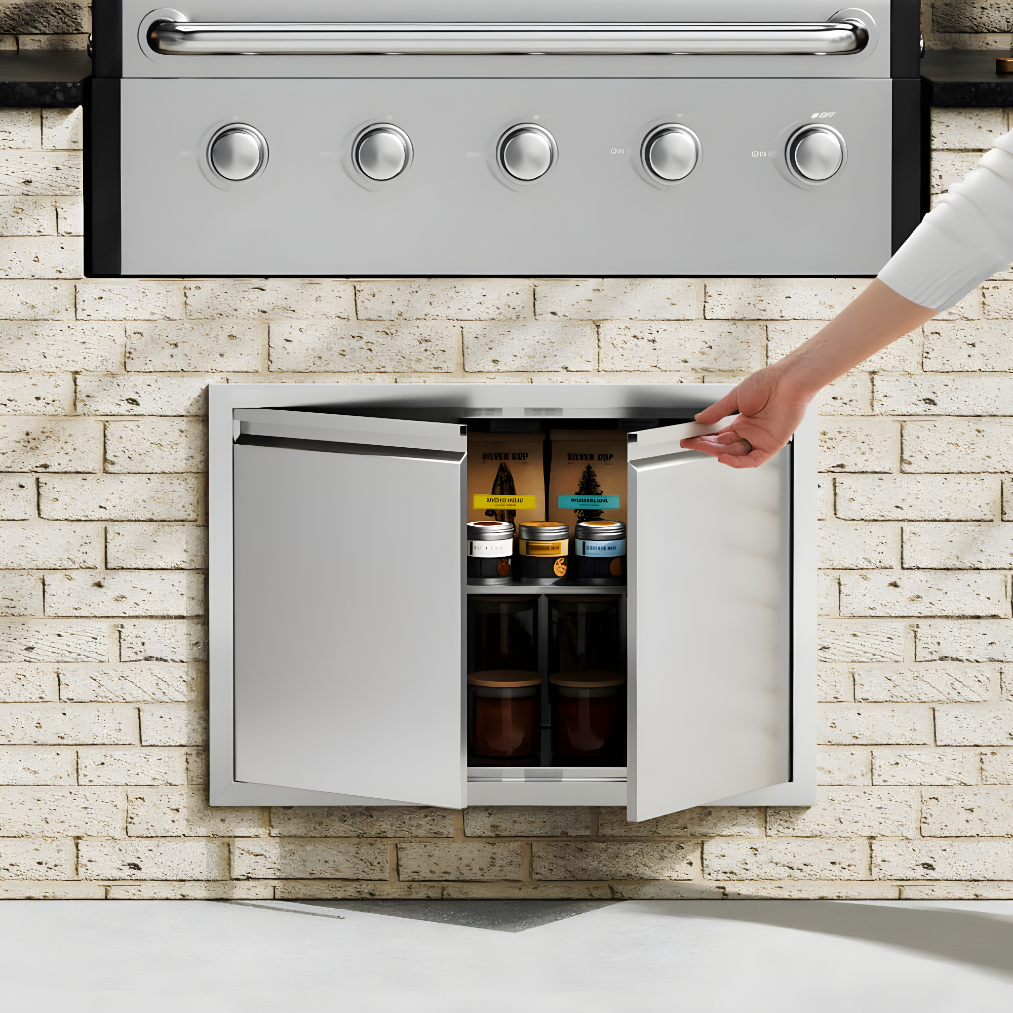 Stainless Steel Double BBQ Access Door with Hooks