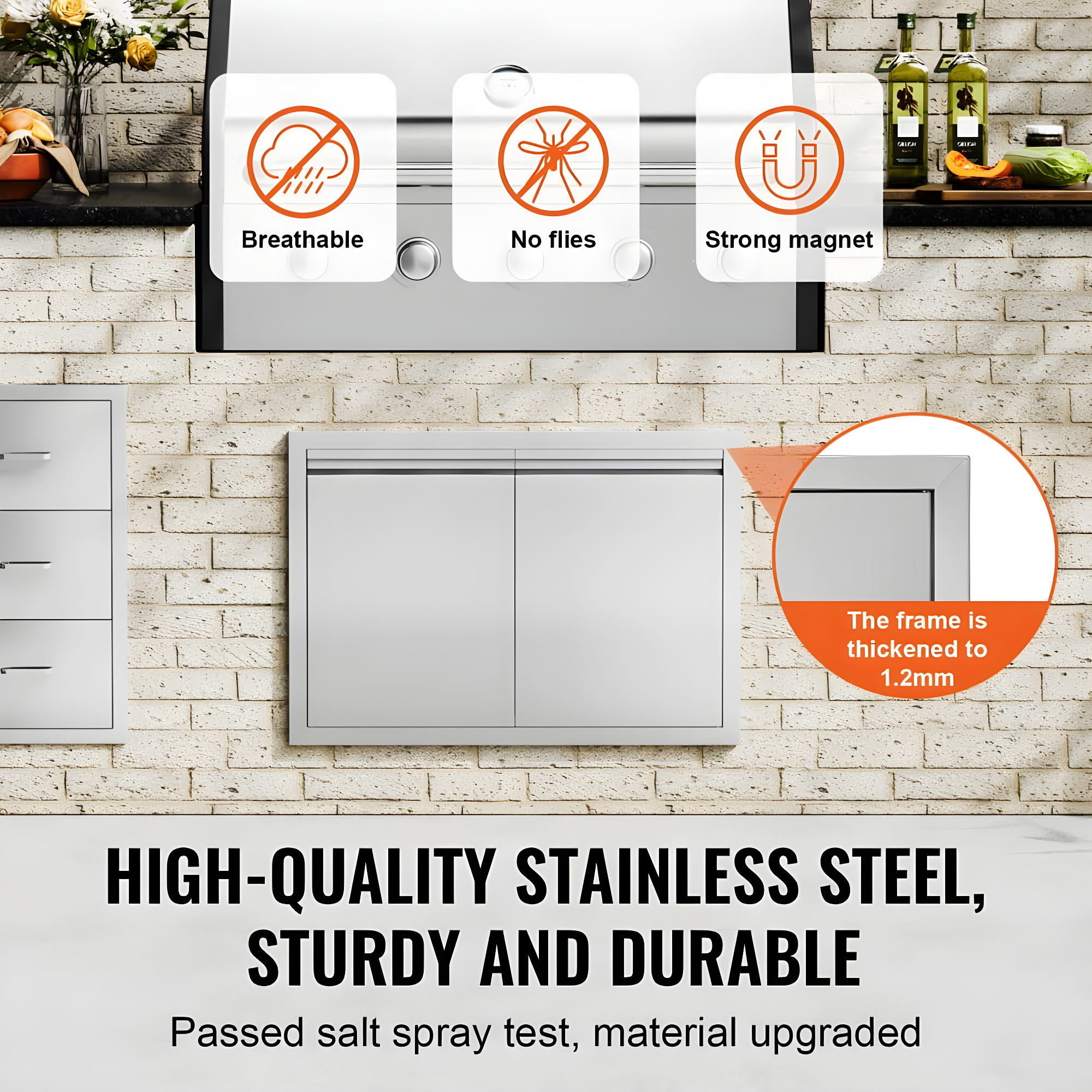 Stainless Steel Double BBQ Access Door with Hooks