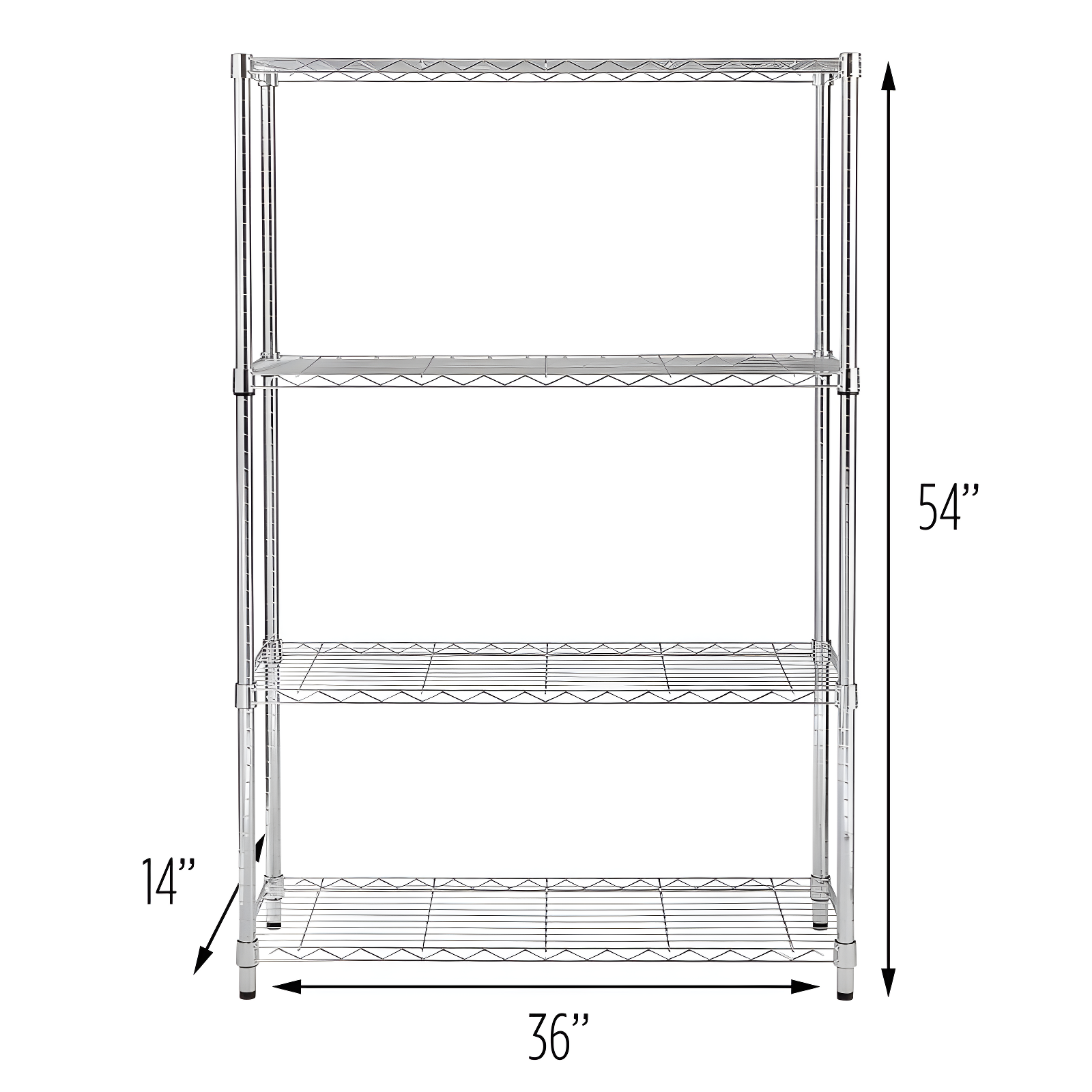 Honey-Can-Do 4 Tier 250lb per shelf Shelving Unit Chrome: Steel Wire Storage, 54" H x 36" W x 14" D, Universal Utility Shelves
