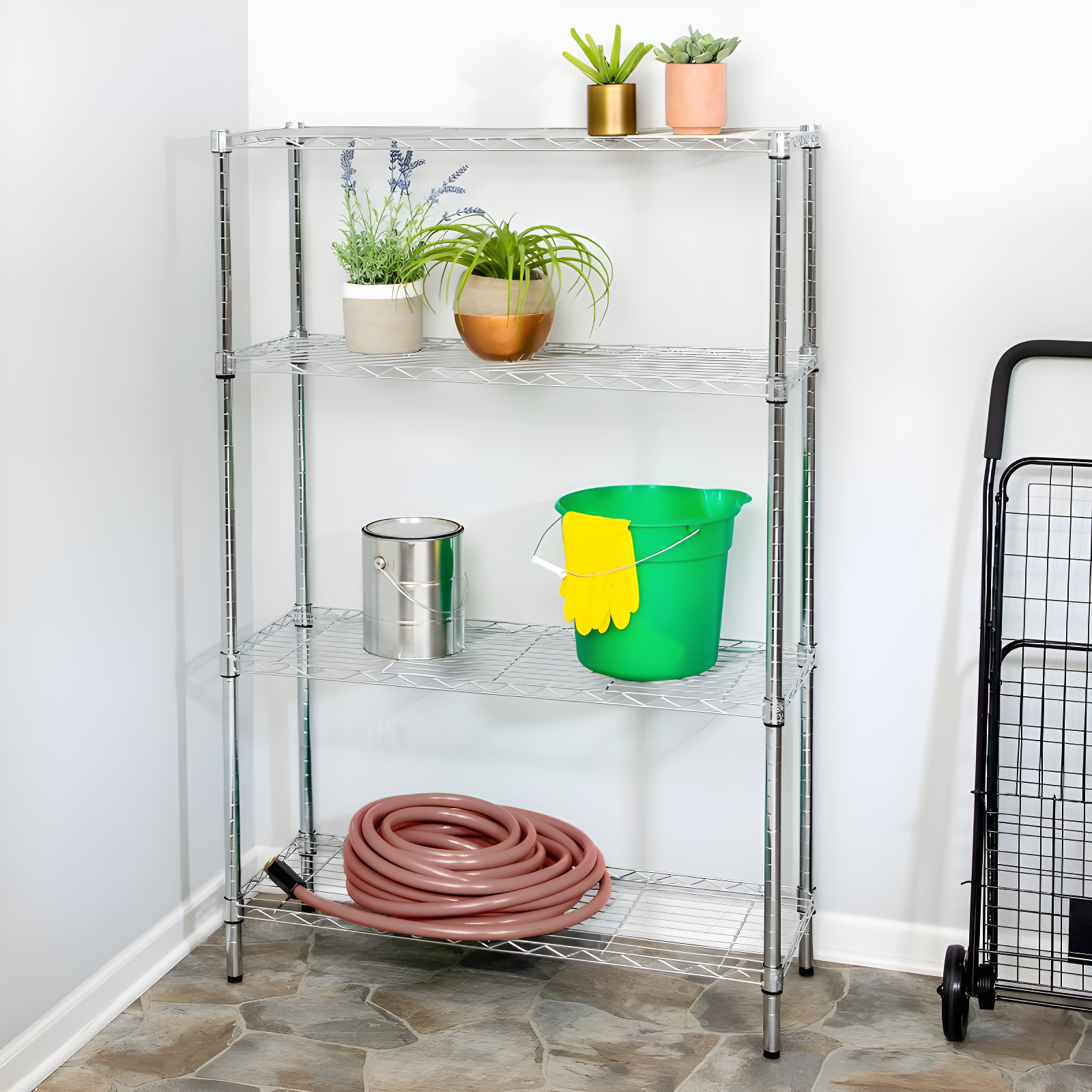 Honey-Can-Do 4 Tier 250lb per shelf Shelving Unit Chrome: Steel Wire Storage, 54" H x 36" W x 14" D, Universal Utility Shelves