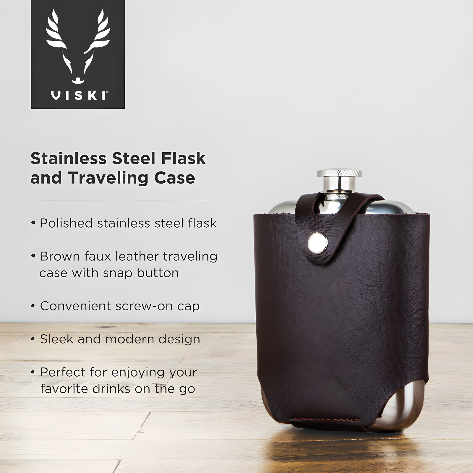 Viski Admiral Stainless Steel Flask and Traveling Case