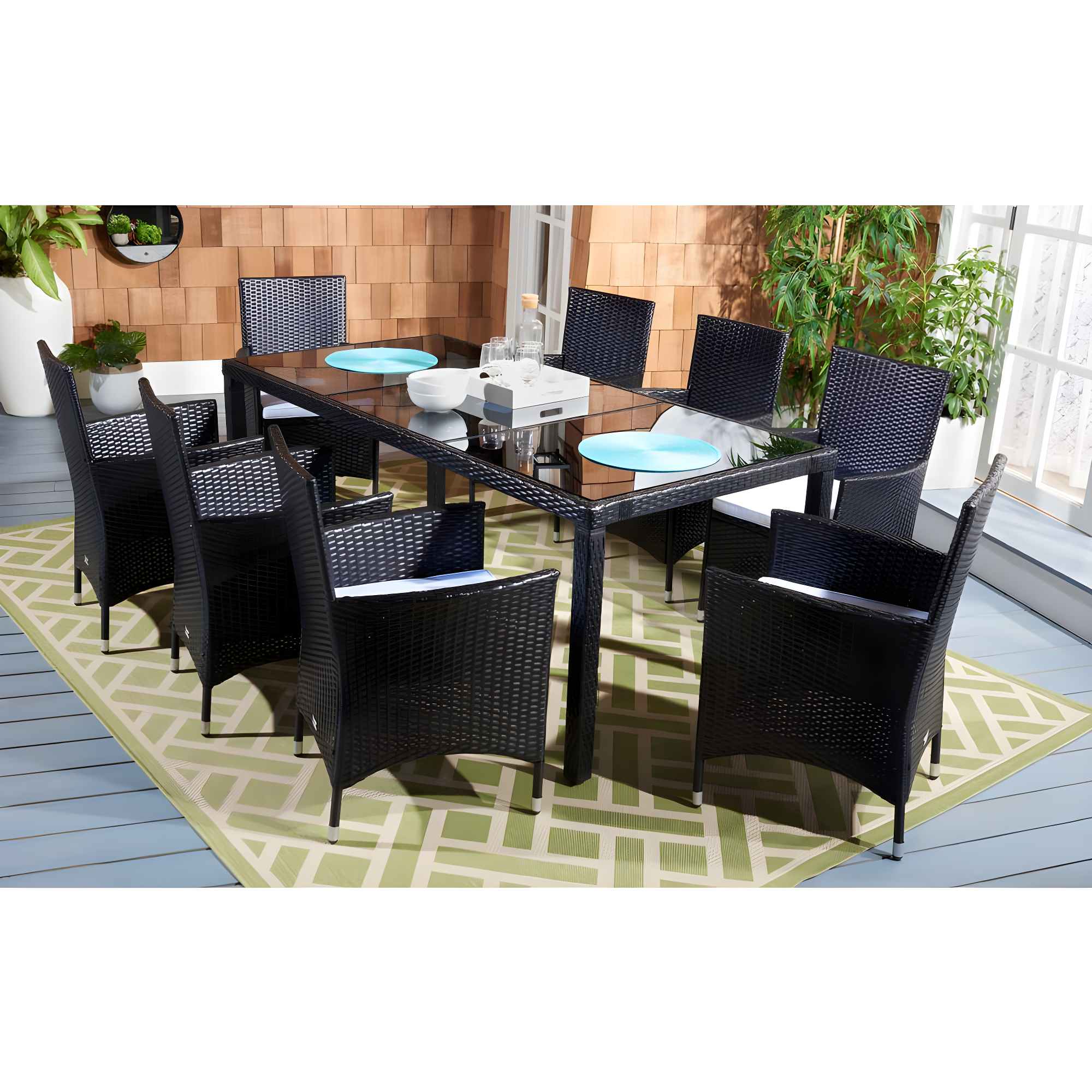 Safavieh Hailee 8 - Person Rectangular Outdoor Dining Set with Cushions