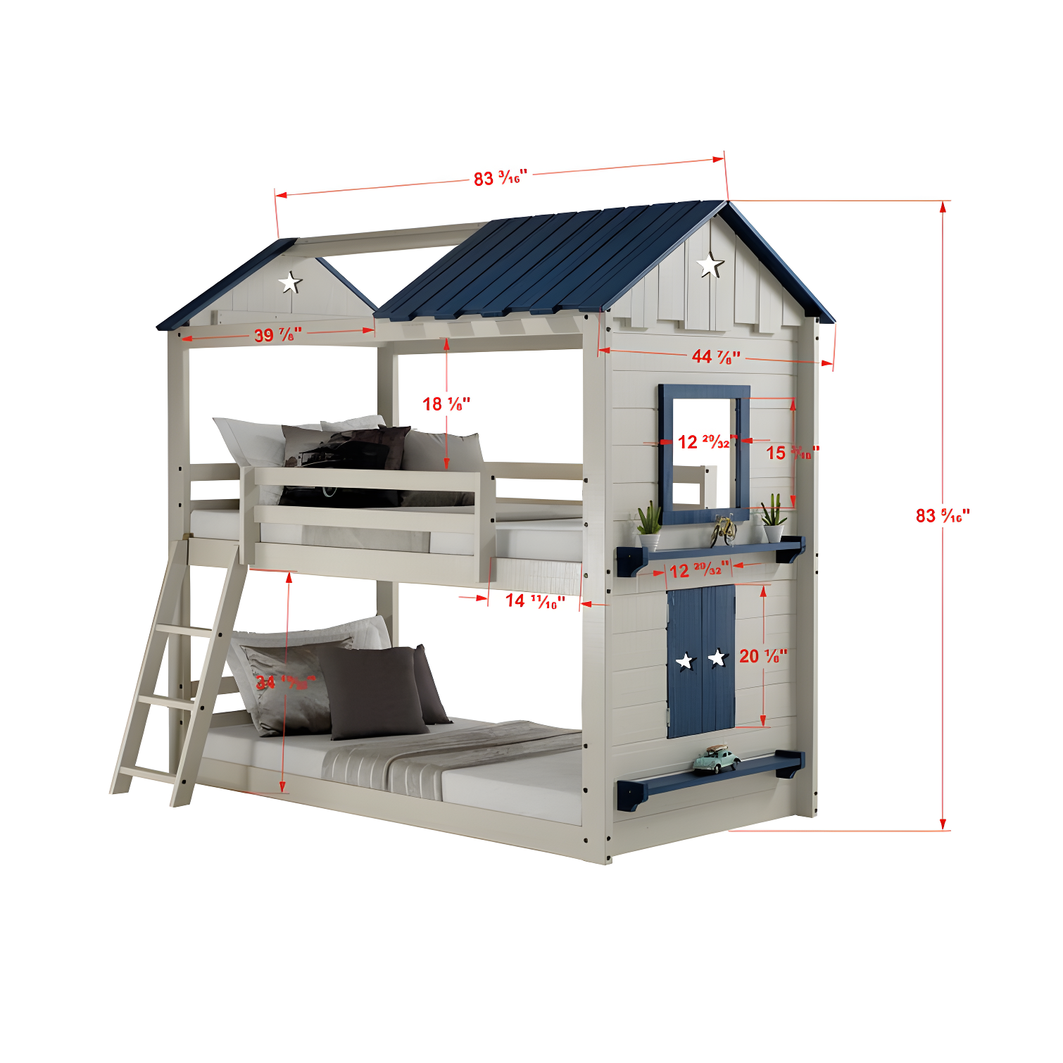 Donco Kids Star Gazer Twin Over Twin Grey & Blue House Bunkbed