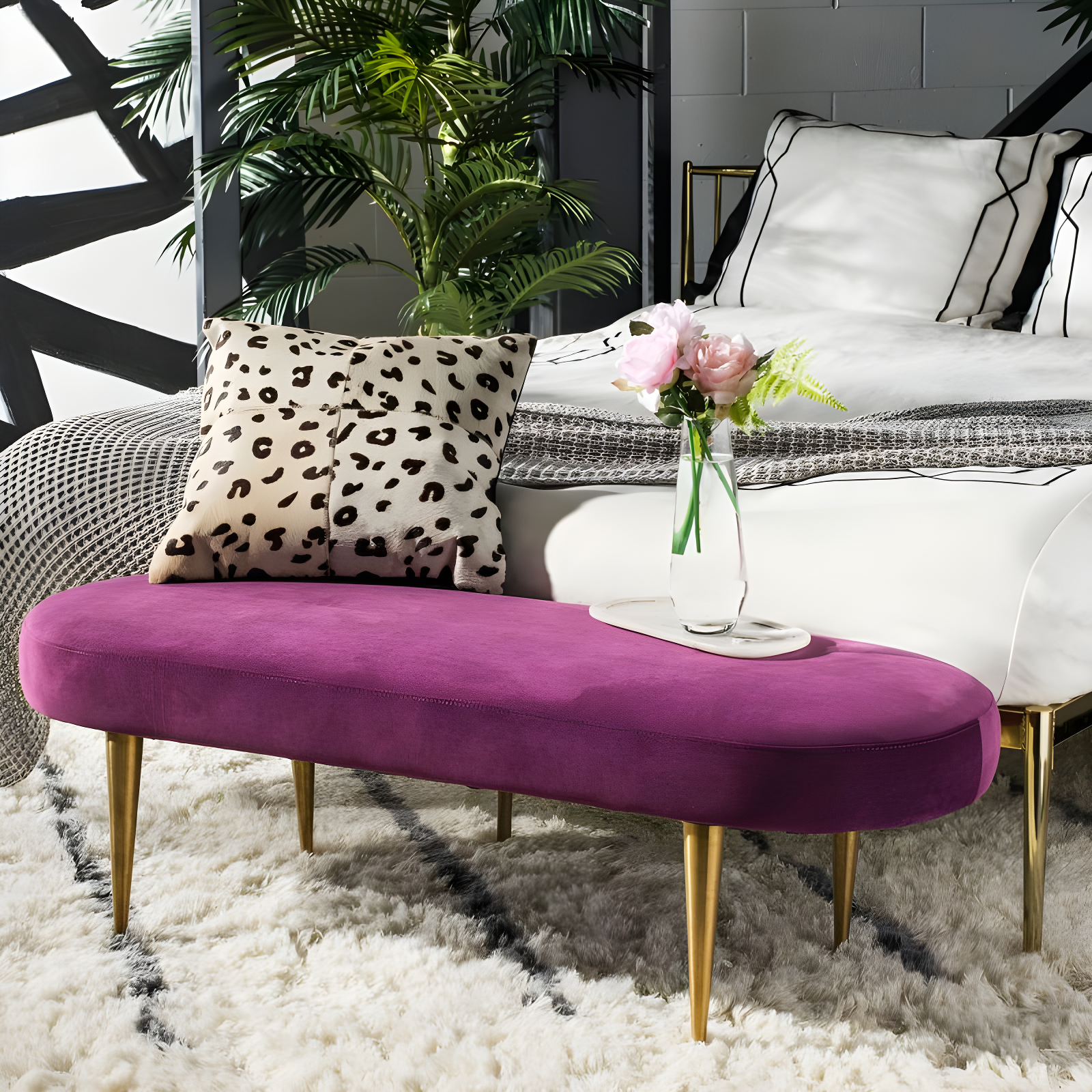 Corinne Oval Bench - SFV4704 - Plum/Gold - Safavieh Couture