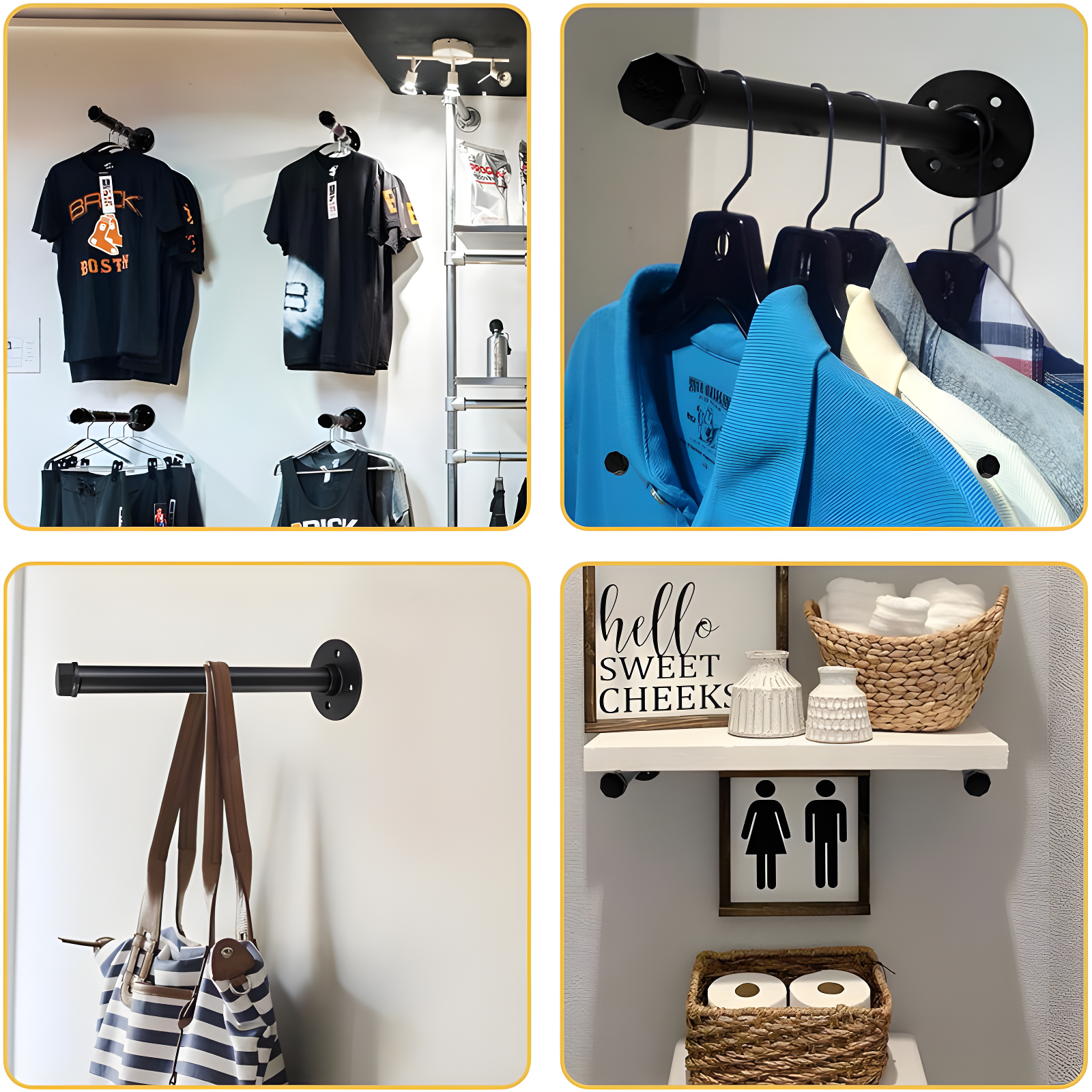 Trent Austin Design® 6 Pcs Industrial Pipe Clothes Bar 10 Inch - Wall Mount Clothing Rack - Face Out Closet Rods